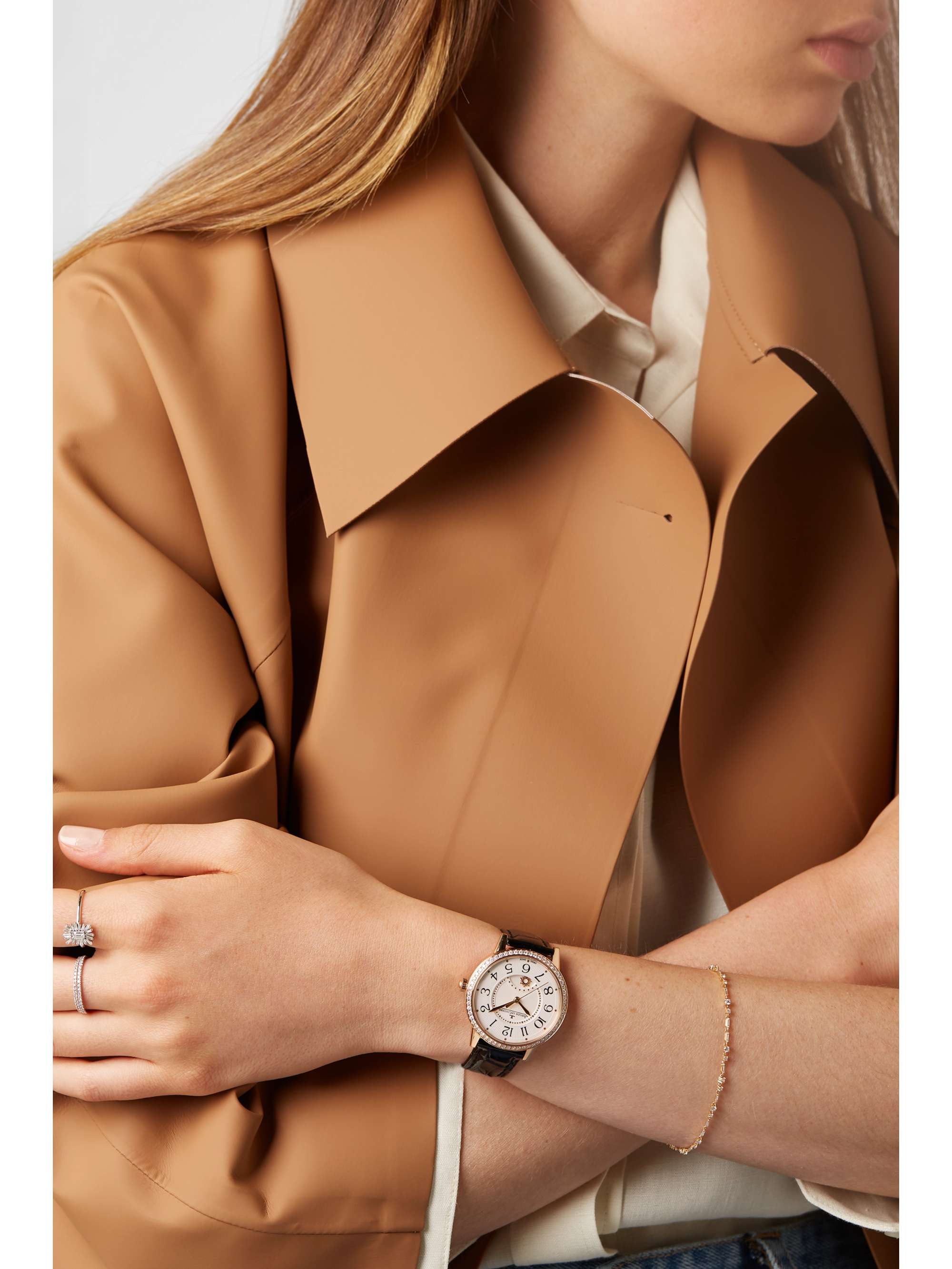 JAEGER LECOULTRE Rendez-Vous Night & Day Automatic 34mm medium rose gold, alligator and diamond watch