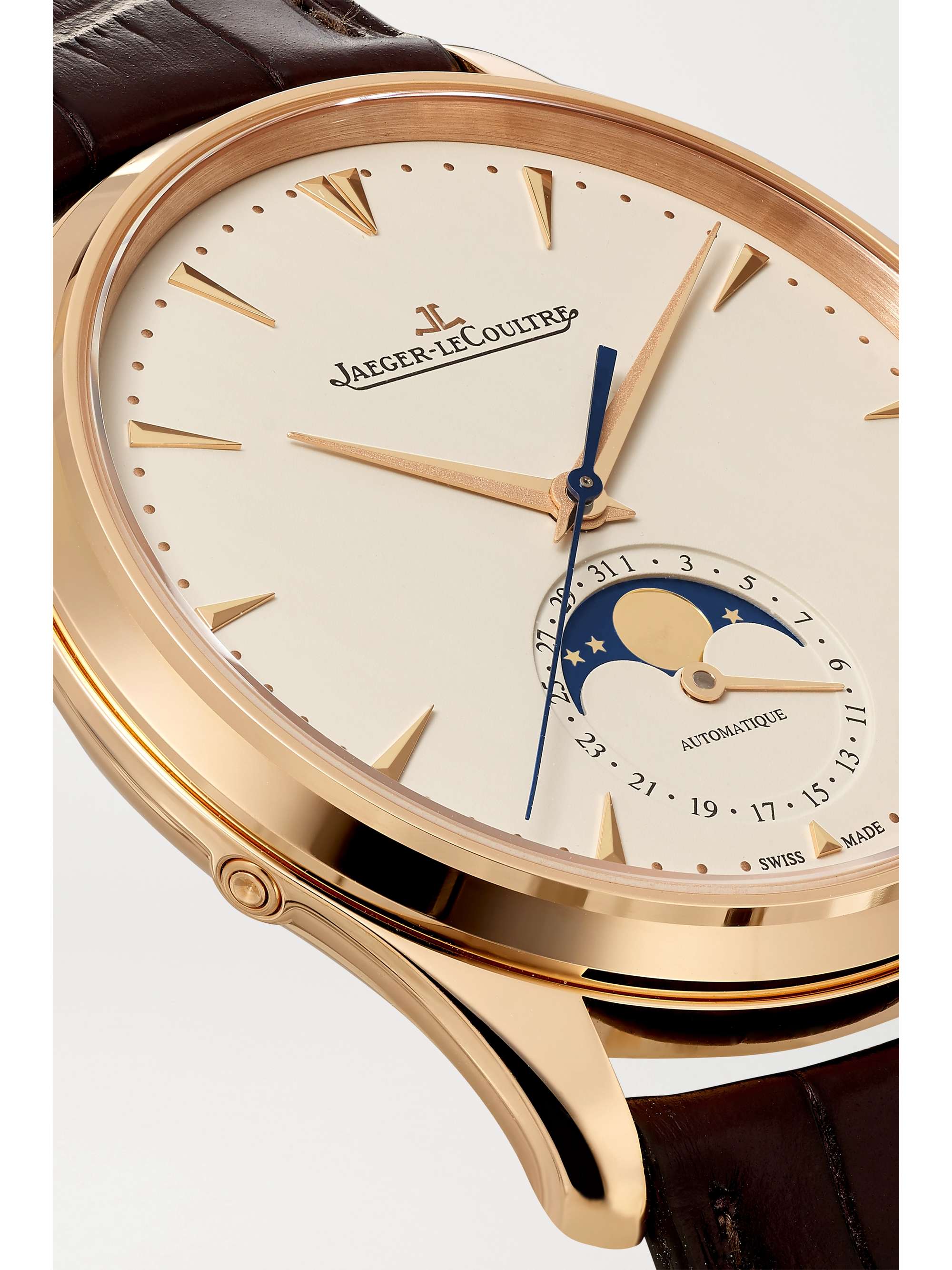 JAEGER LECOULTRE Master Ultra Thin Moon Automatic 39mm 18-karat rose gold and alligator watch