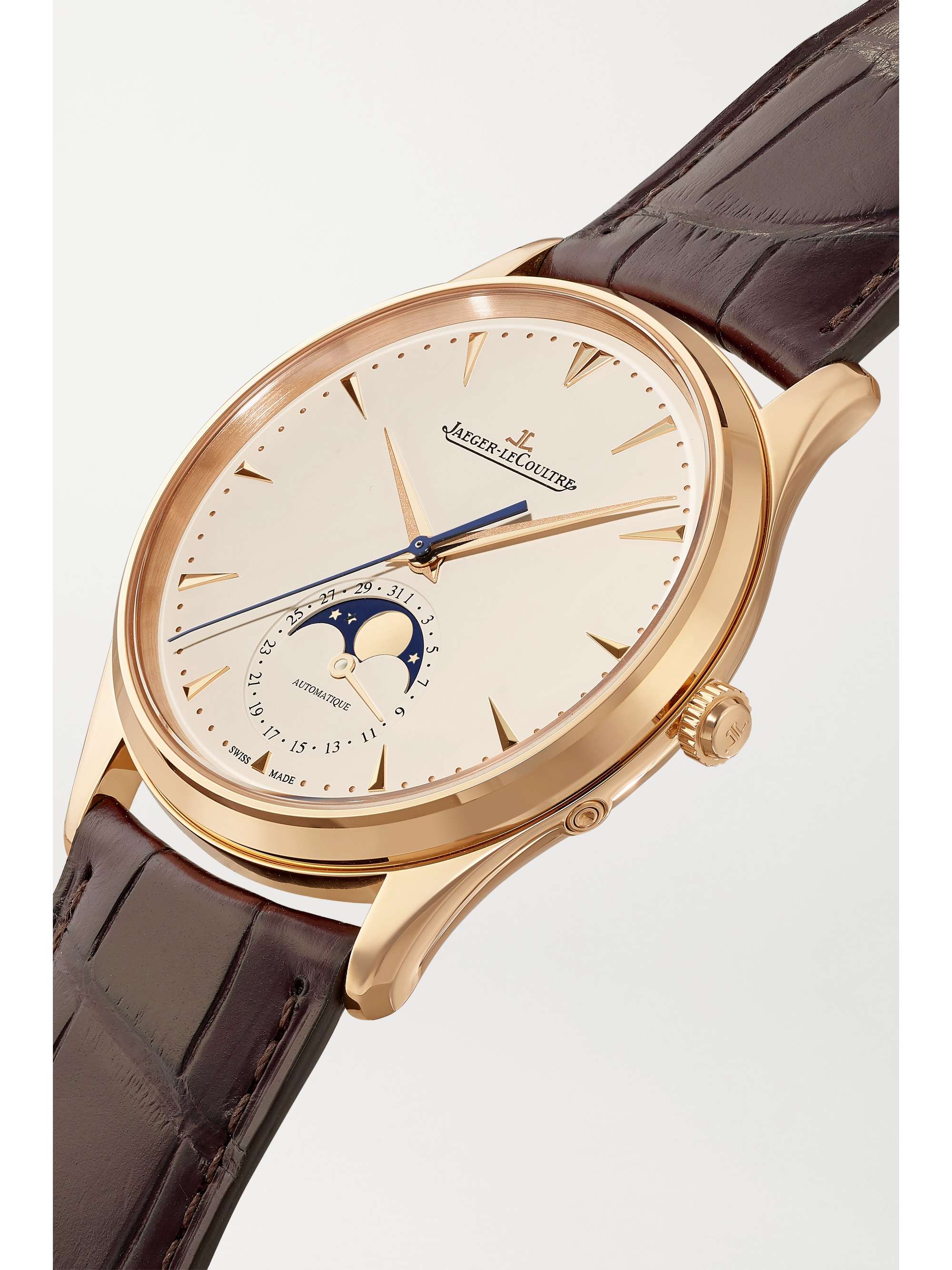 JAEGER LECOULTRE Master Ultra Thin Moon Automatic 39mm 18-karat rose gold and alligator watch