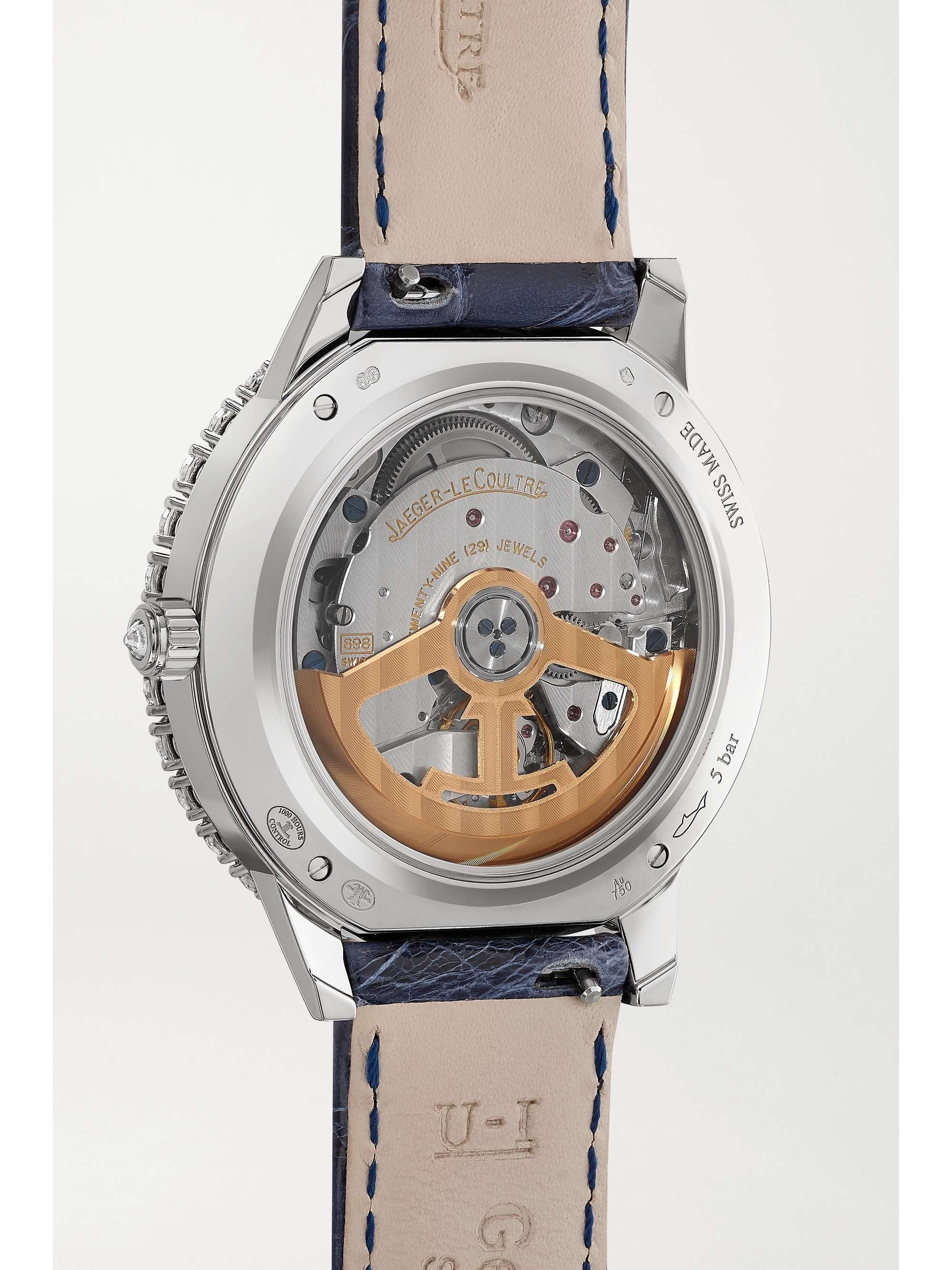 JAEGER LECOULTRE Rendez-Vous Night & Day Automatic 36 mm Uhr aus 18 Karat Weißgold mit Perlmutt, Diamanten und Alligatorlederarmband
