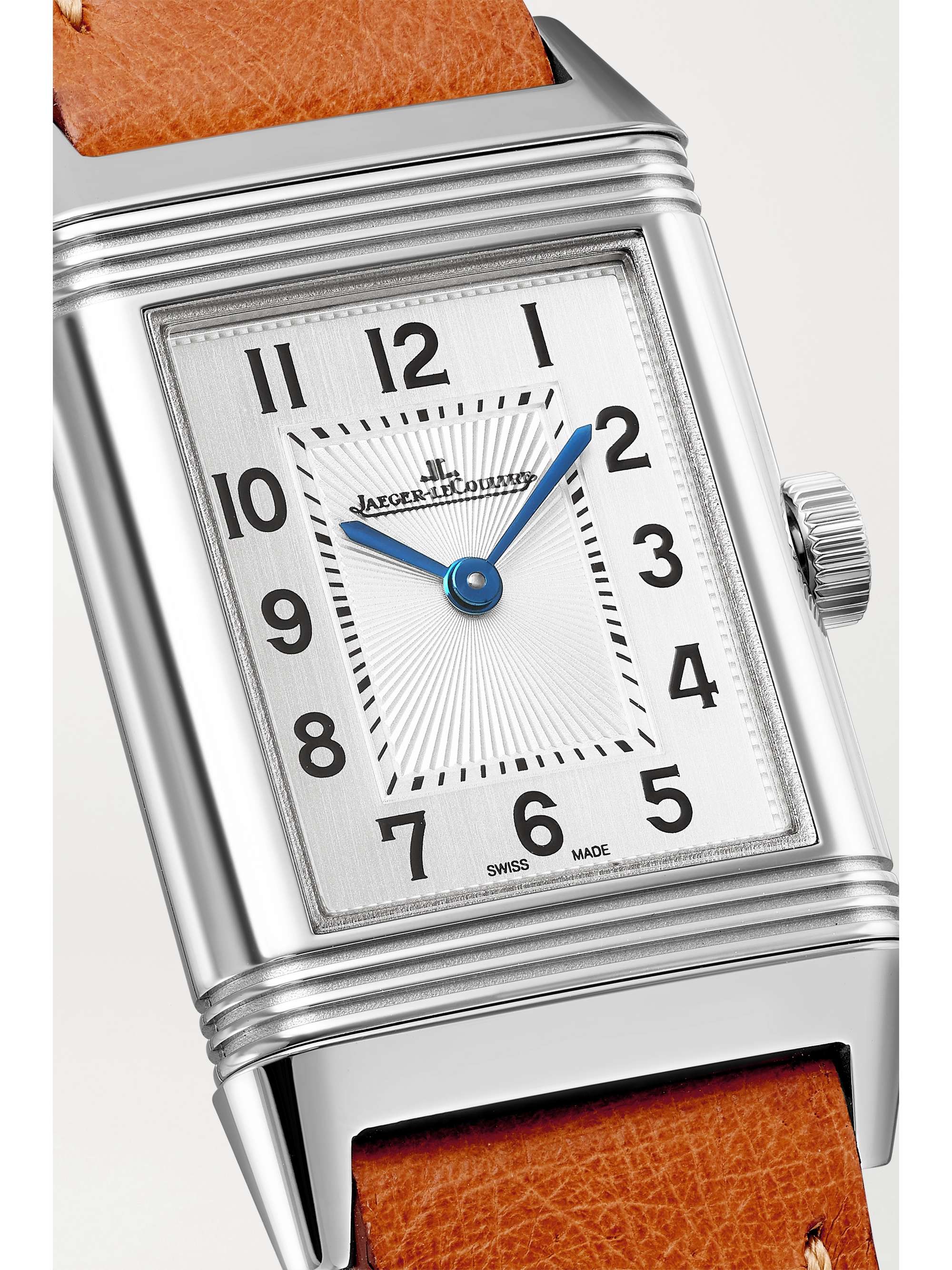 JAEGER LECOULTRE Reverso Classic Hand-Wound 21 mm kleine Uhr aus Edelstahl mit Straußenlederarmband