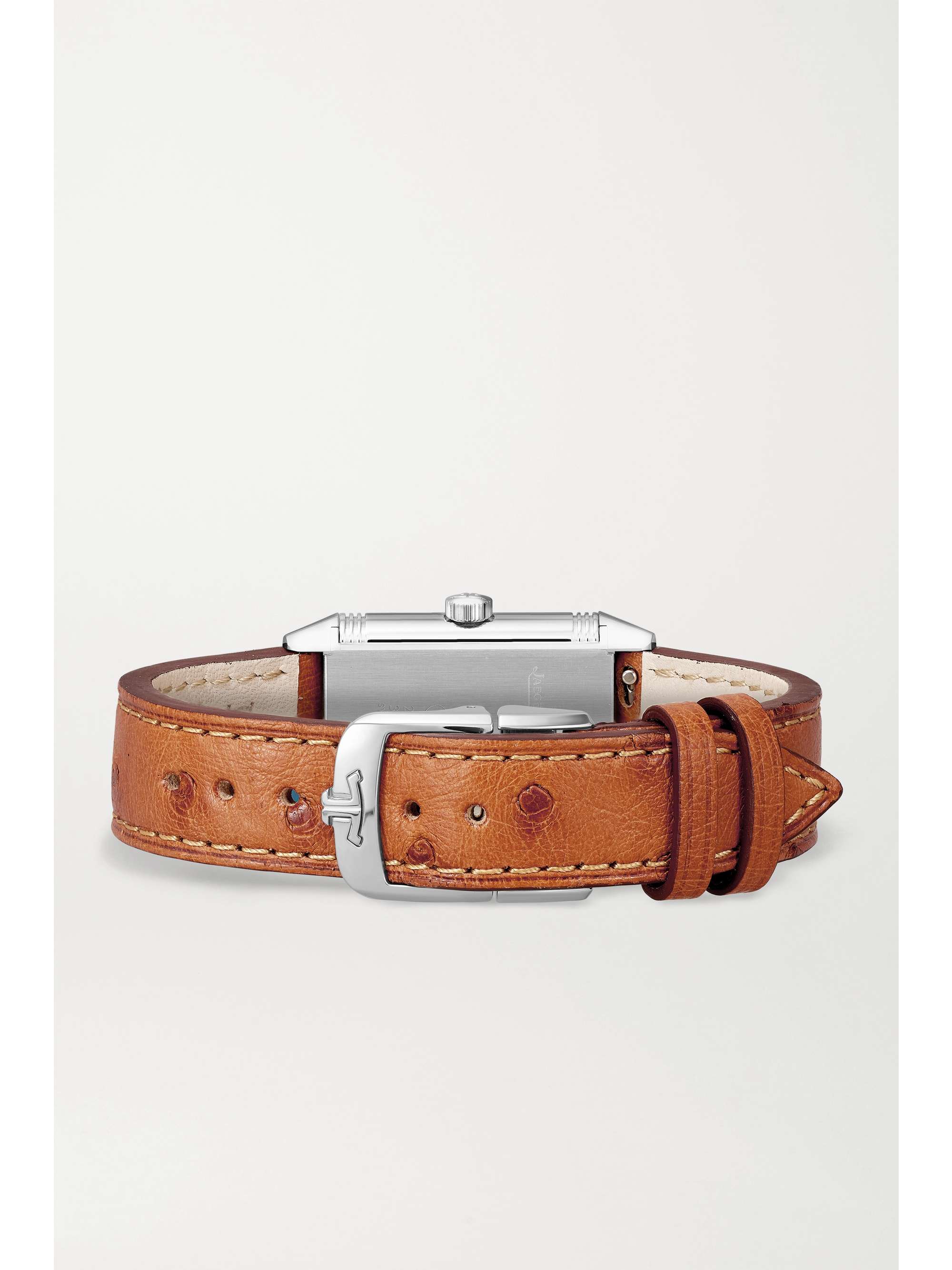JAEGER LECOULTRE Reverso Classic Hand-Wound 21 mm kleine Uhr aus Edelstahl mit Straußenlederarmband