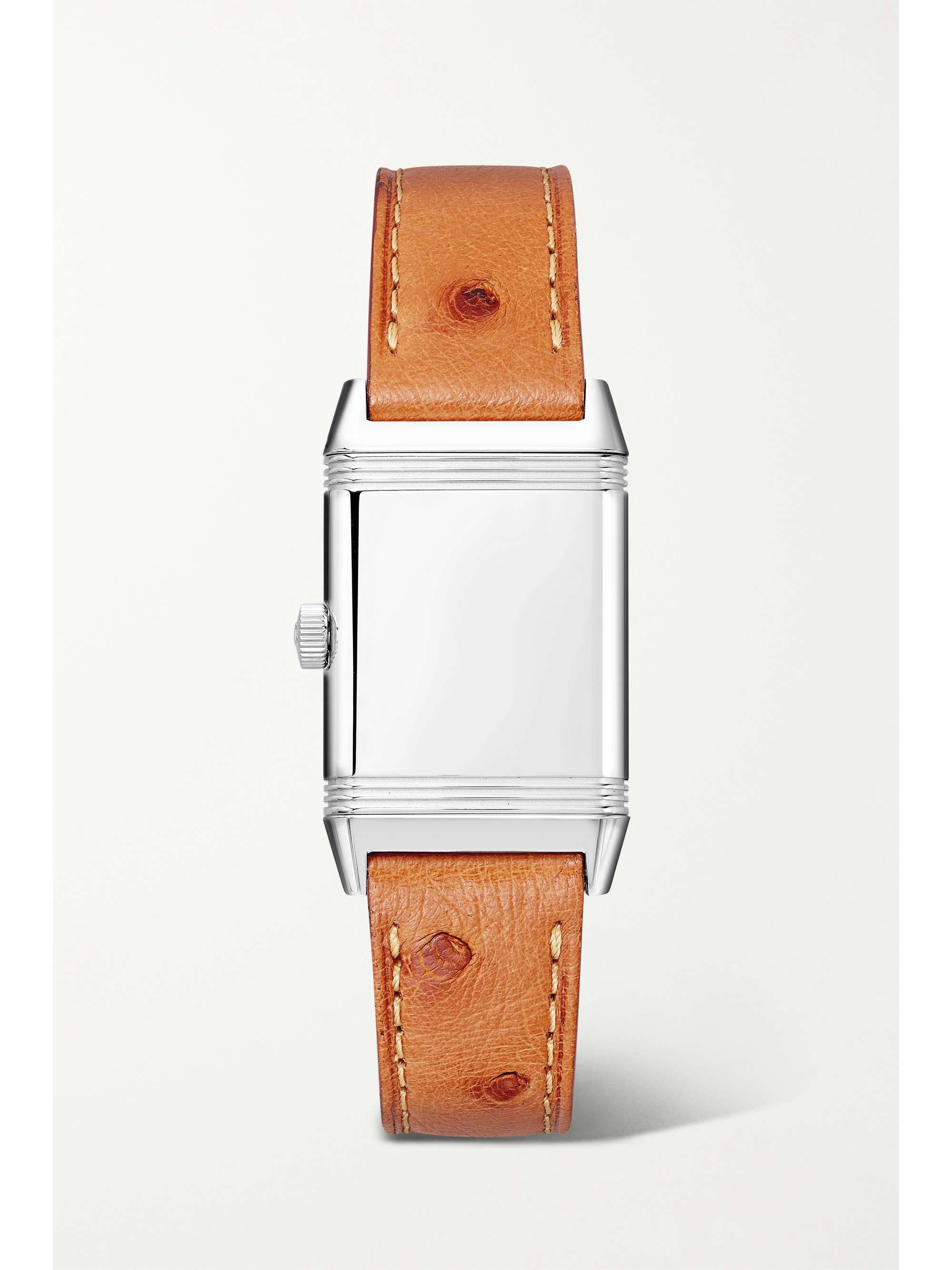 JAEGER LECOULTRE Reverso Classic Hand-Wound 21 mm kleine Uhr aus Edelstahl mit Straußenlederarmband