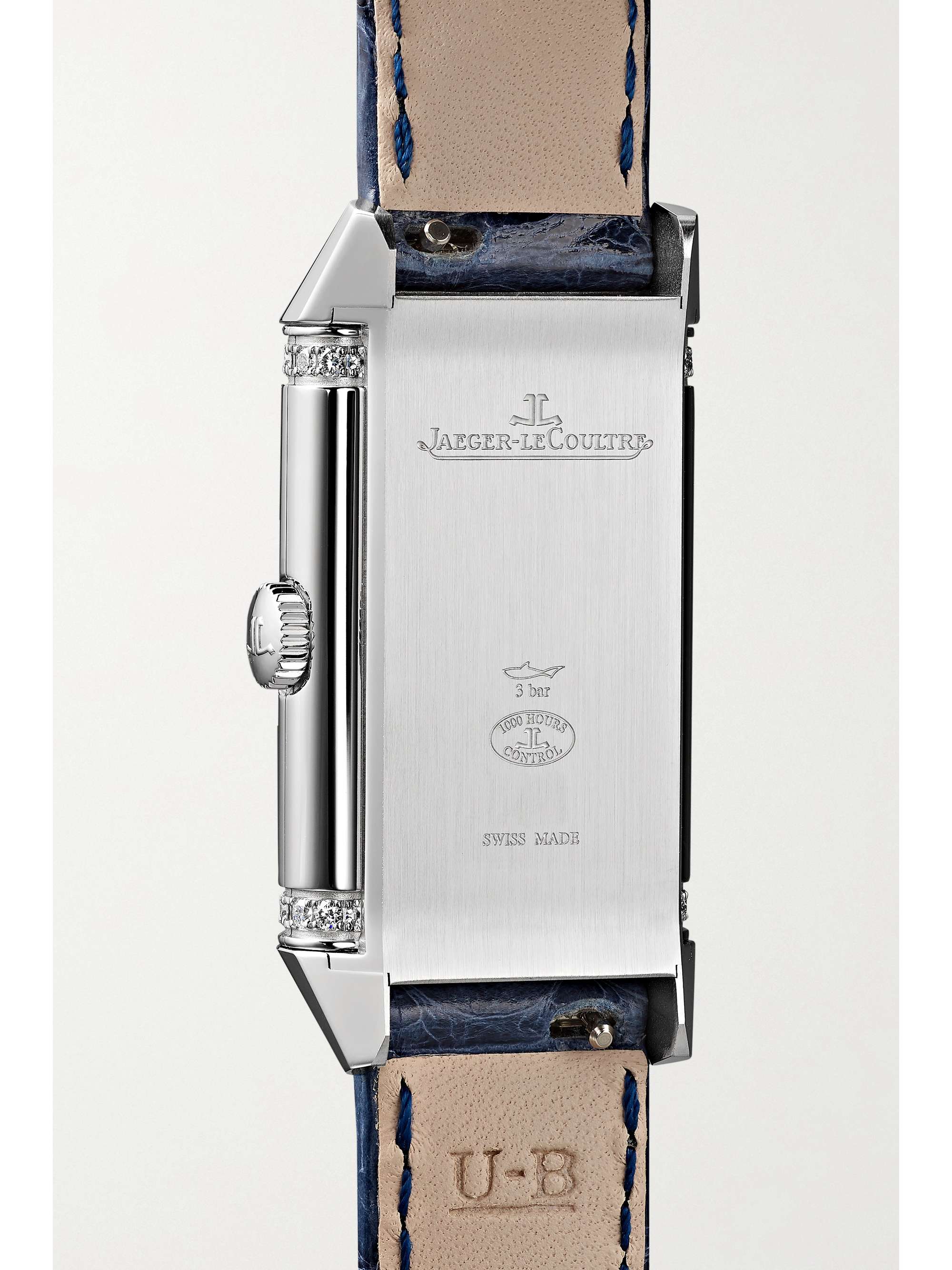 JAEGER LECOULTRE Montre en acier inoxydable et diamants à bracelet en alligator Reverso One Duetto, 40 x 20 mm