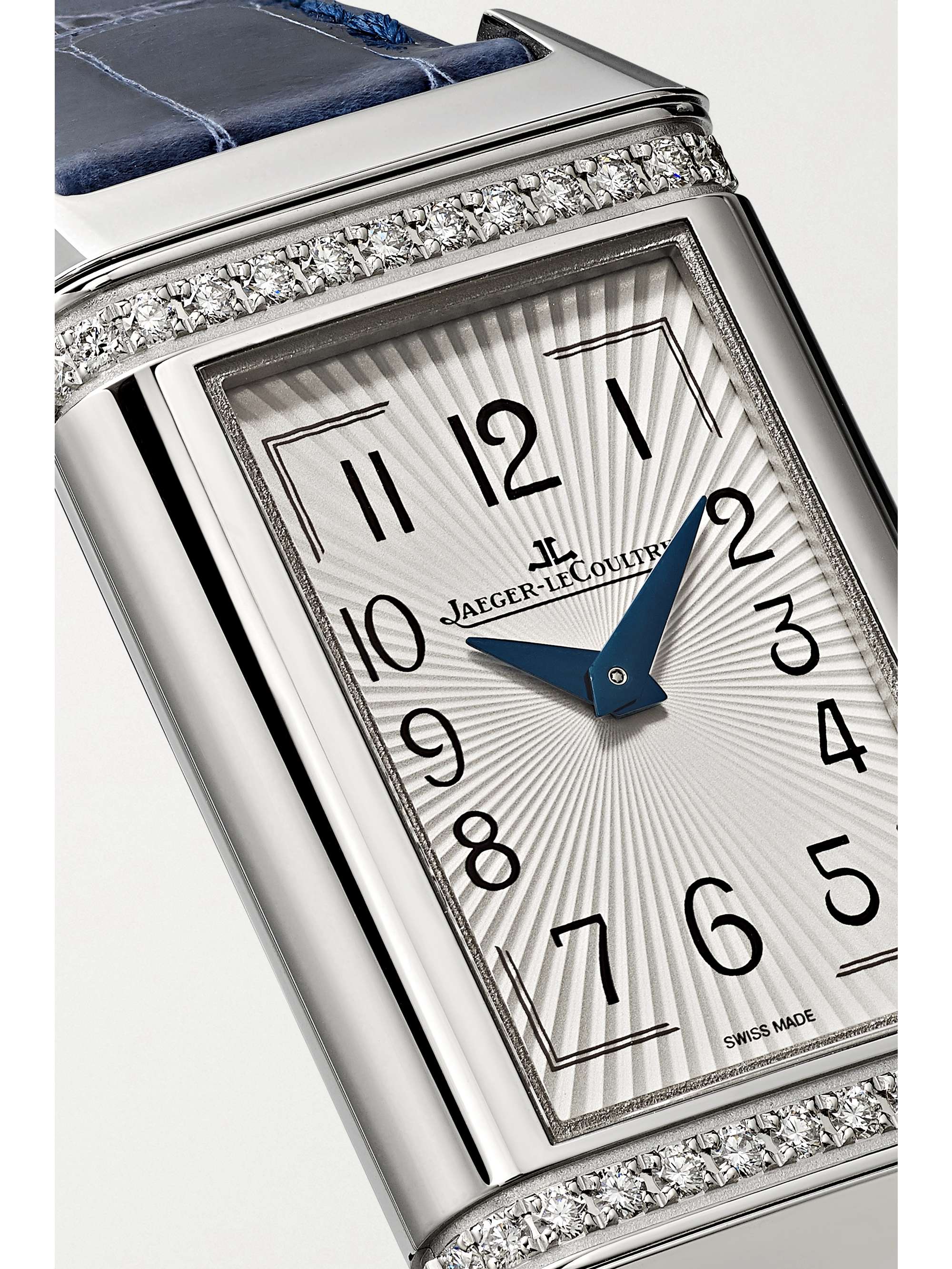 JAEGER LECOULTRE Montre en acier inoxydable et diamants à bracelet en alligator Reverso One Duetto, 40 x 20 mm