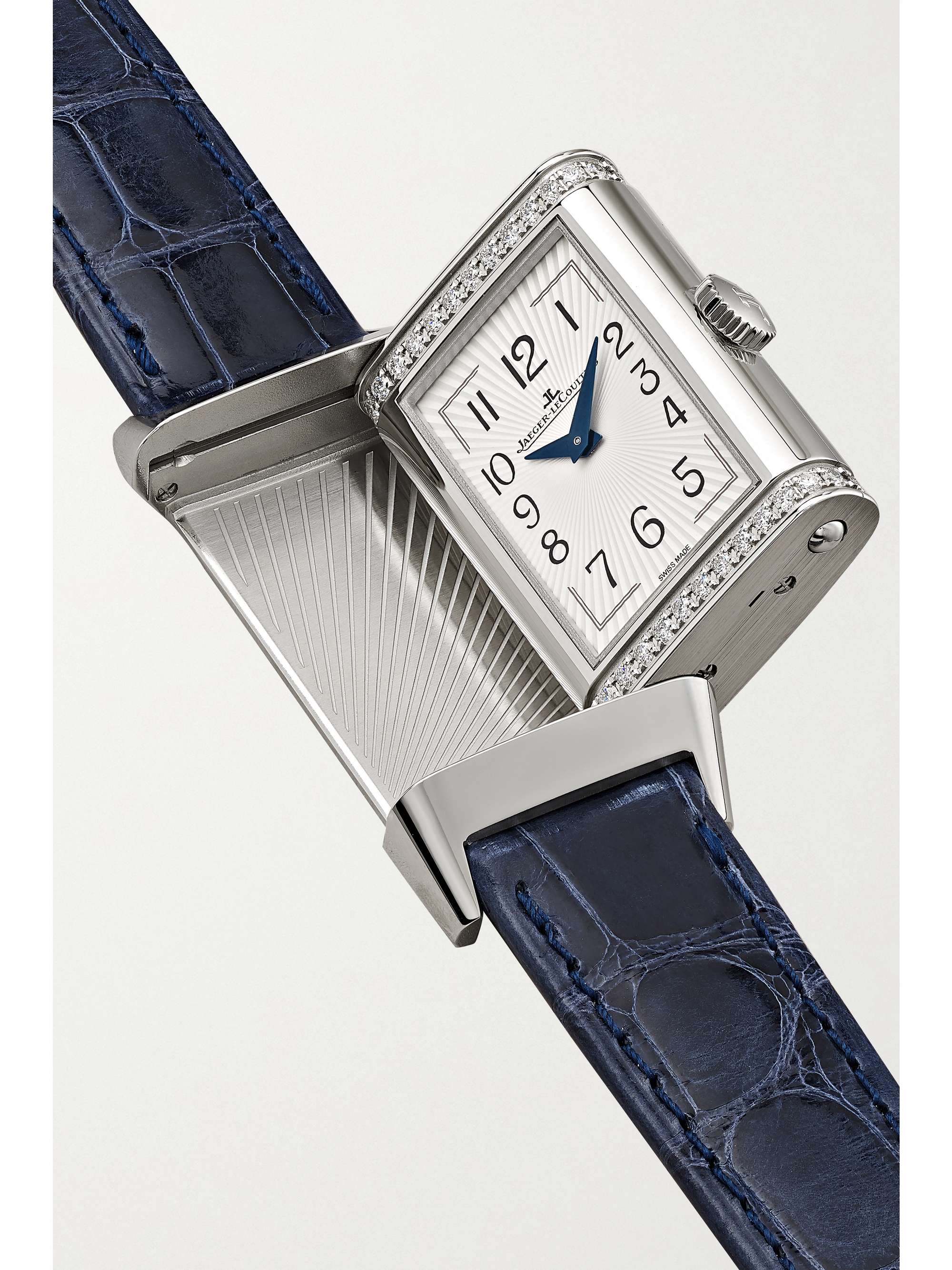 JAEGER LECOULTRE Montre en acier inoxydable et diamants à bracelet en alligator Reverso One Duetto, 40 x 20 mm
