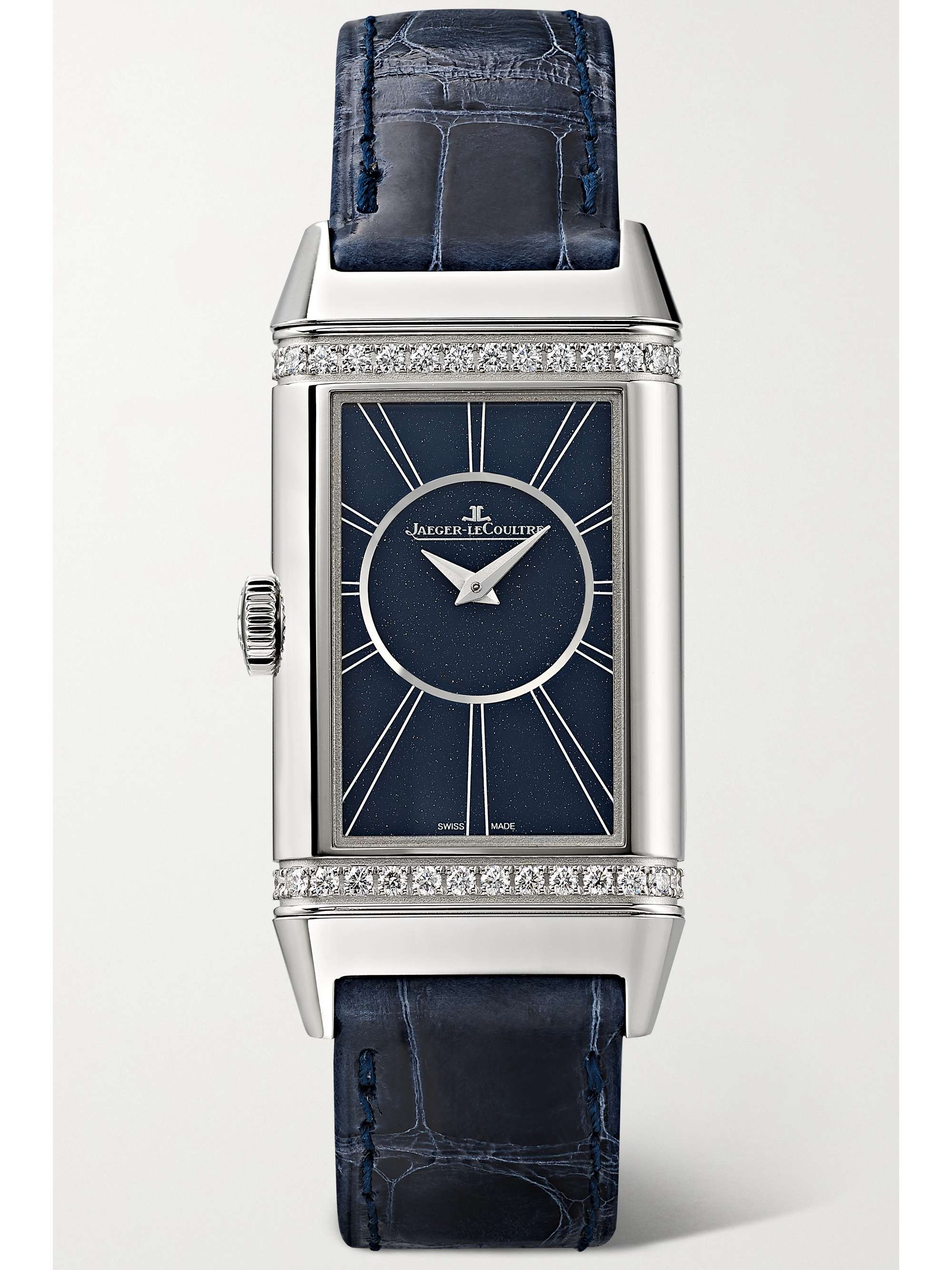 JAEGER LECOULTRE Montre en acier inoxydable et diamants à bracelet en alligator Reverso One Duetto, 40 x 20 mm