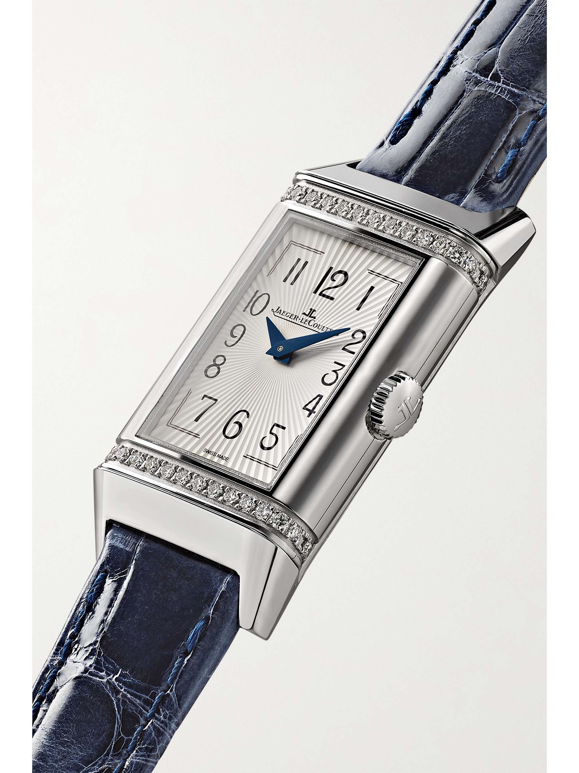 JAEGER LECOULTRE Montre en acier inoxydable et diamants à bracelet en alligator Reverso One Duetto, 40 x 20 mm