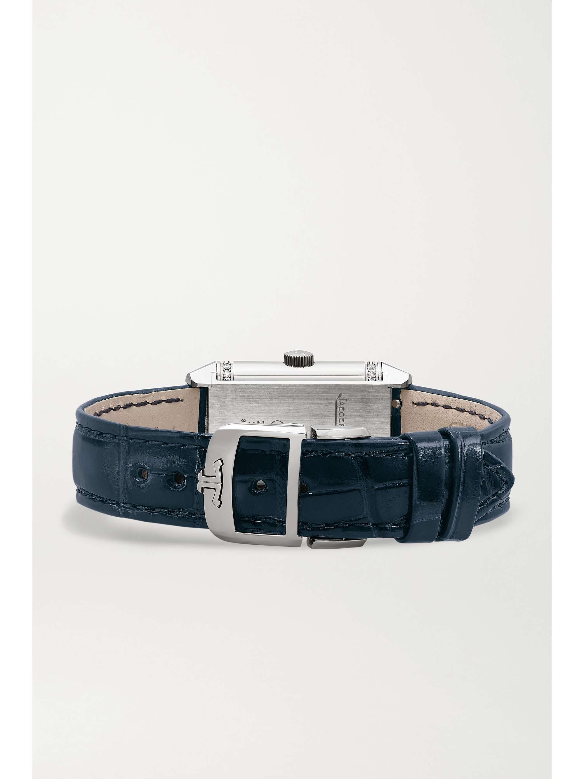 JAEGER LECOULTRE Reverso Classic Duetto 34.2mm x 21mm small stainless steel, alligator and diamond watch