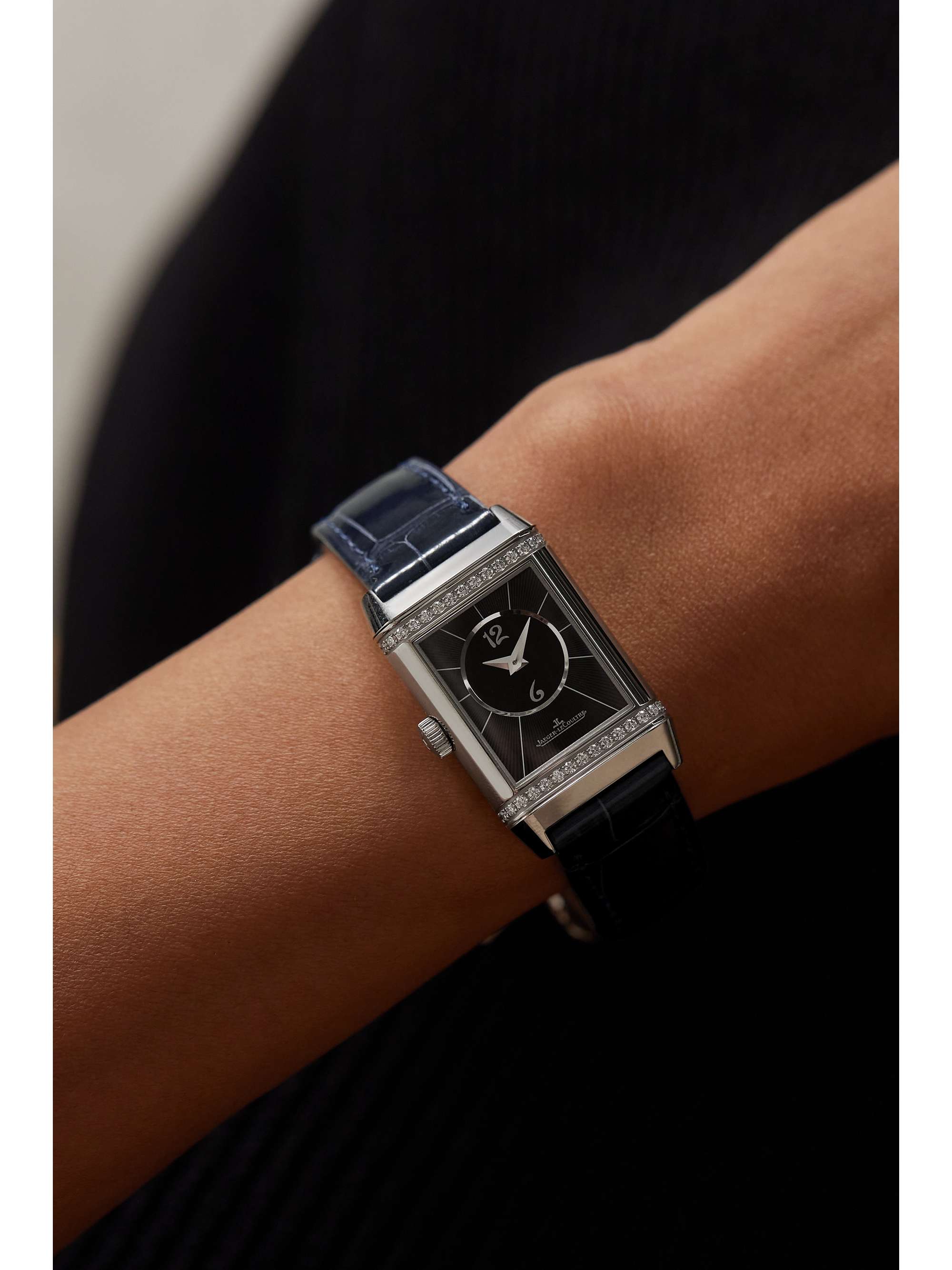 JAEGER LECOULTRE Reverso Classic Duetto 34.2mm x 21mm small stainless steel, alligator and diamond watch