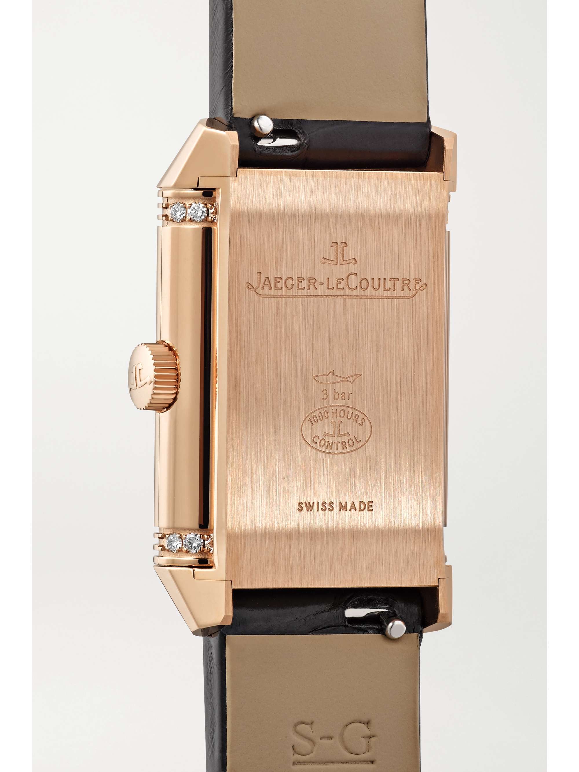JAEGER LECOULTRE Reverso Classic Duetto hand-wound 34.2mm x 21mm small rose gold, alligator and diamond watch