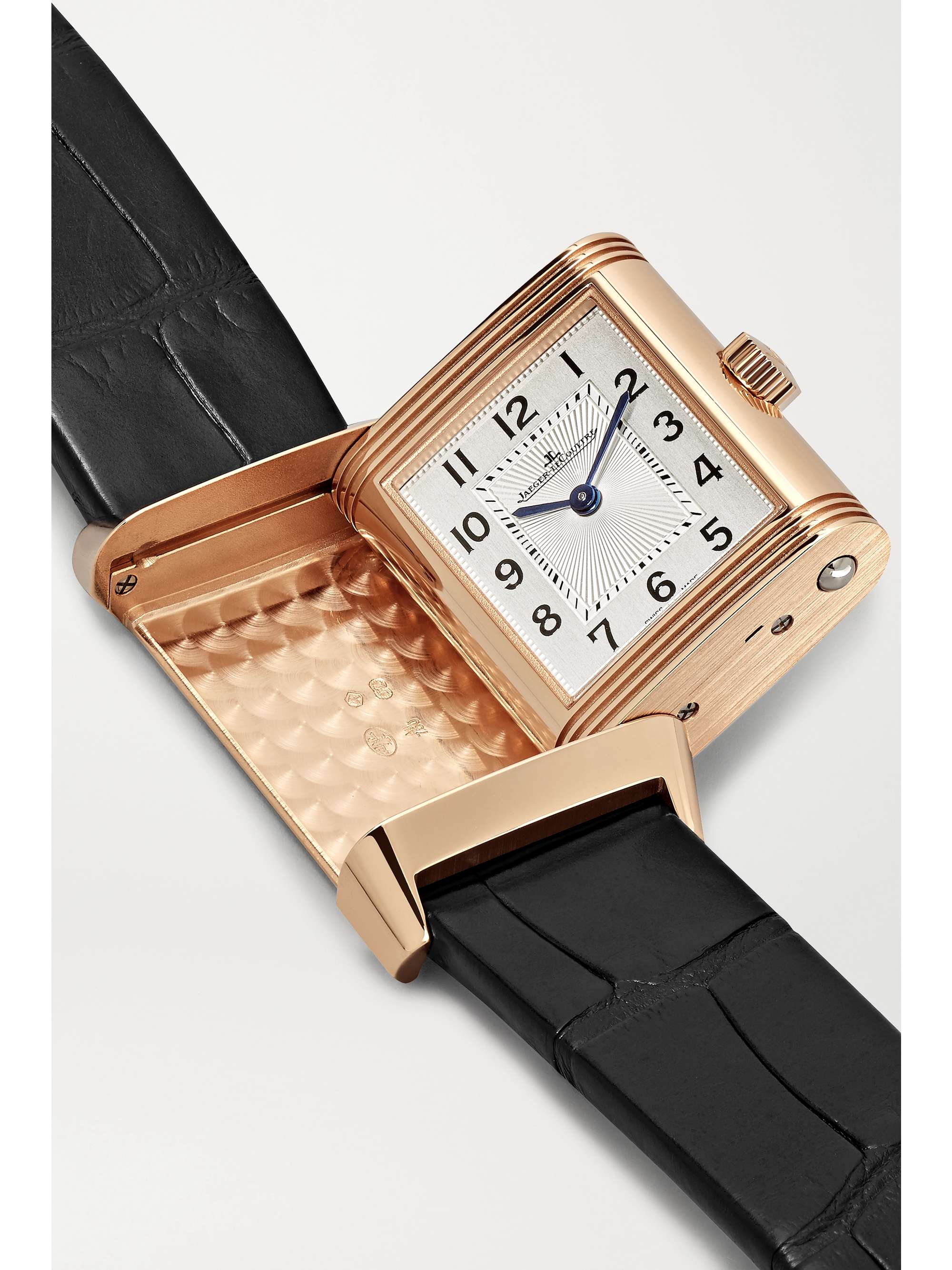 JAEGER LECOULTRE Reverso Classic Duetto hand-wound 34.2mm x 21mm small rose gold, alligator and diamond watch