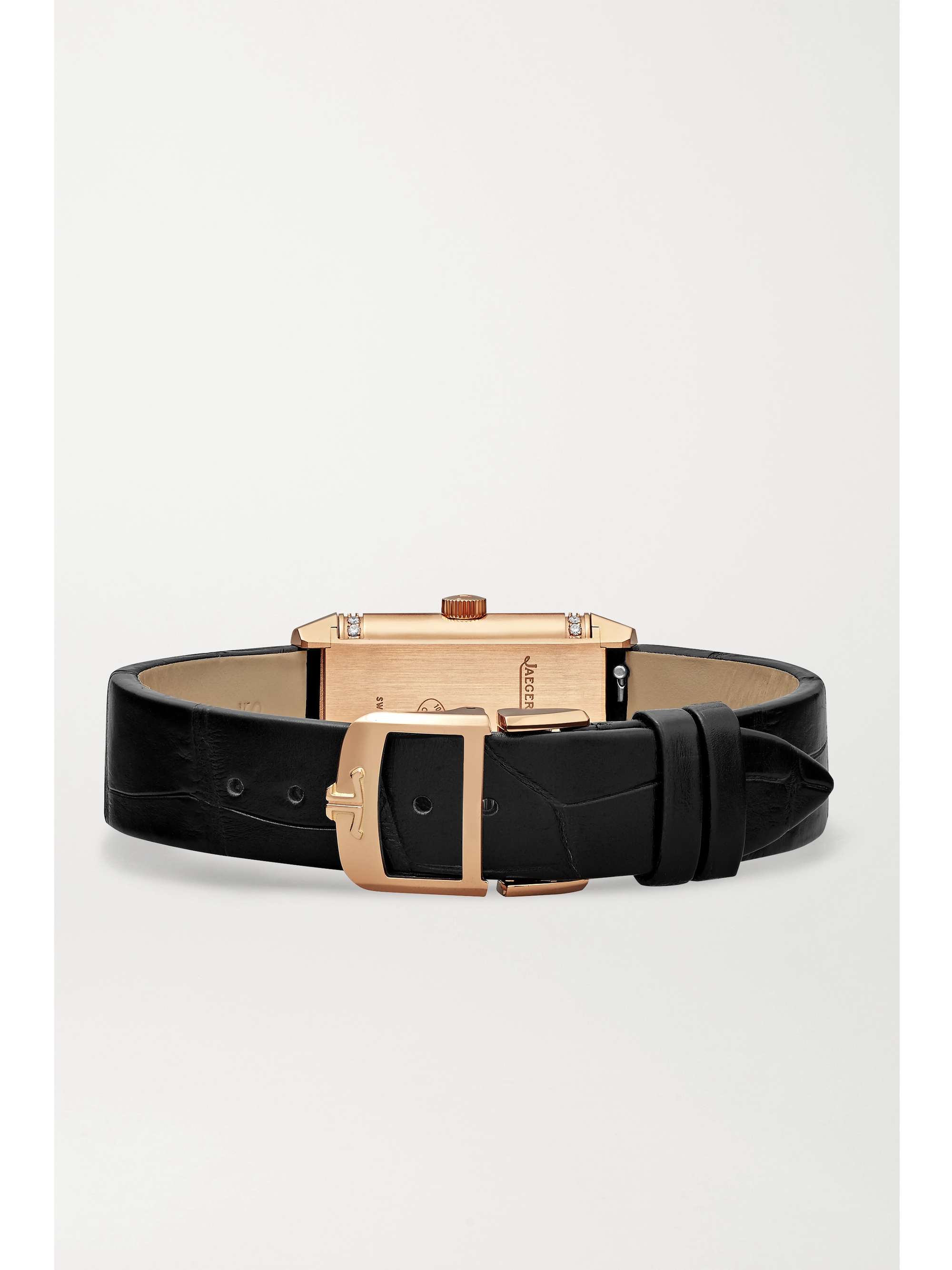 JAEGER LECOULTRE Reverso Classic Duetto hand-wound 34.2mm x 21mm small rose gold, alligator and diamond watch