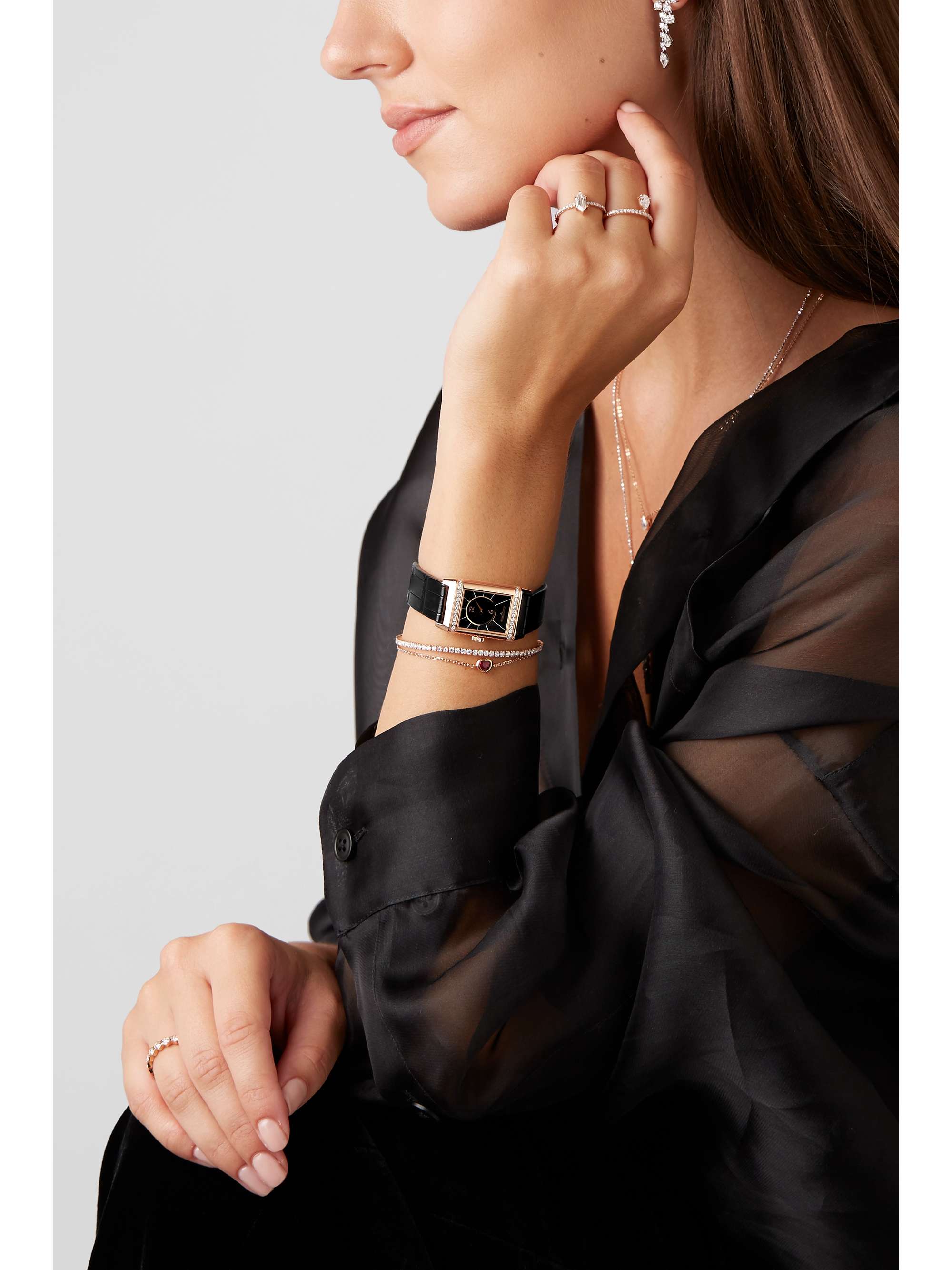 JAEGER LECOULTRE Reverso Classic Duetto hand-wound 34.2mm x 21mm small rose gold, alligator and diamond watch