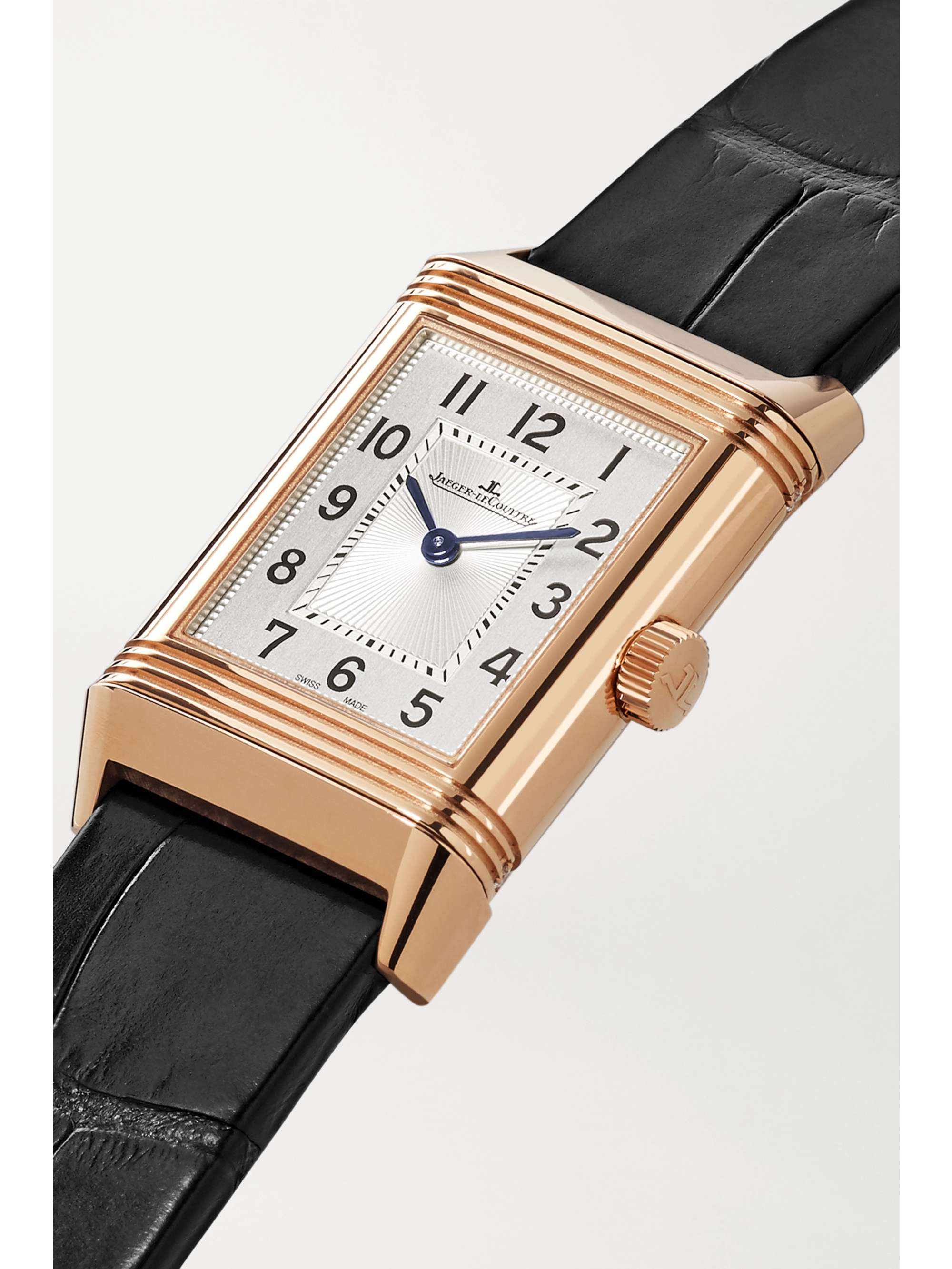 JAEGER LECOULTRE Reverso Classic Duetto hand-wound 34.2mm x 21mm small rose gold, alligator and diamond watch