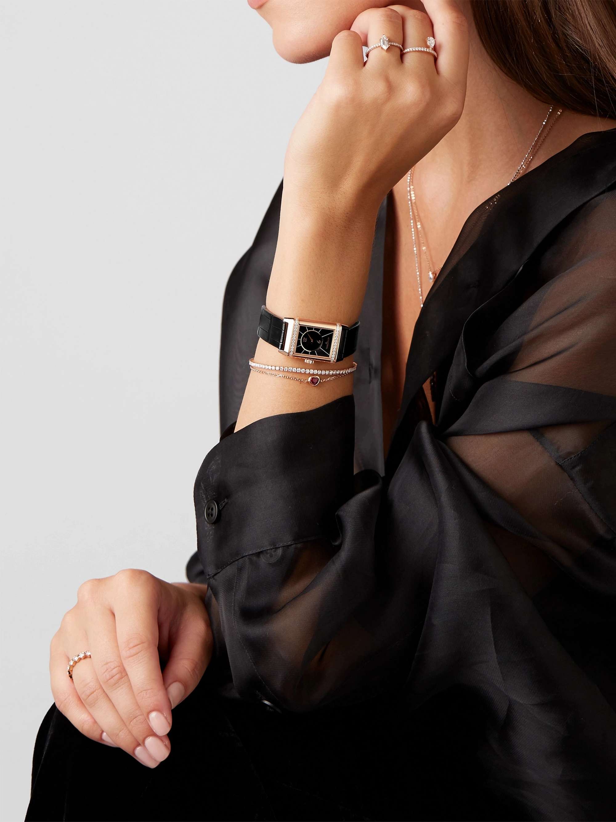 JAEGER LECOULTRE Reverso Classic Duetto hand-wound 34.2mm x 21mm small rose gold, alligator and diamond watch