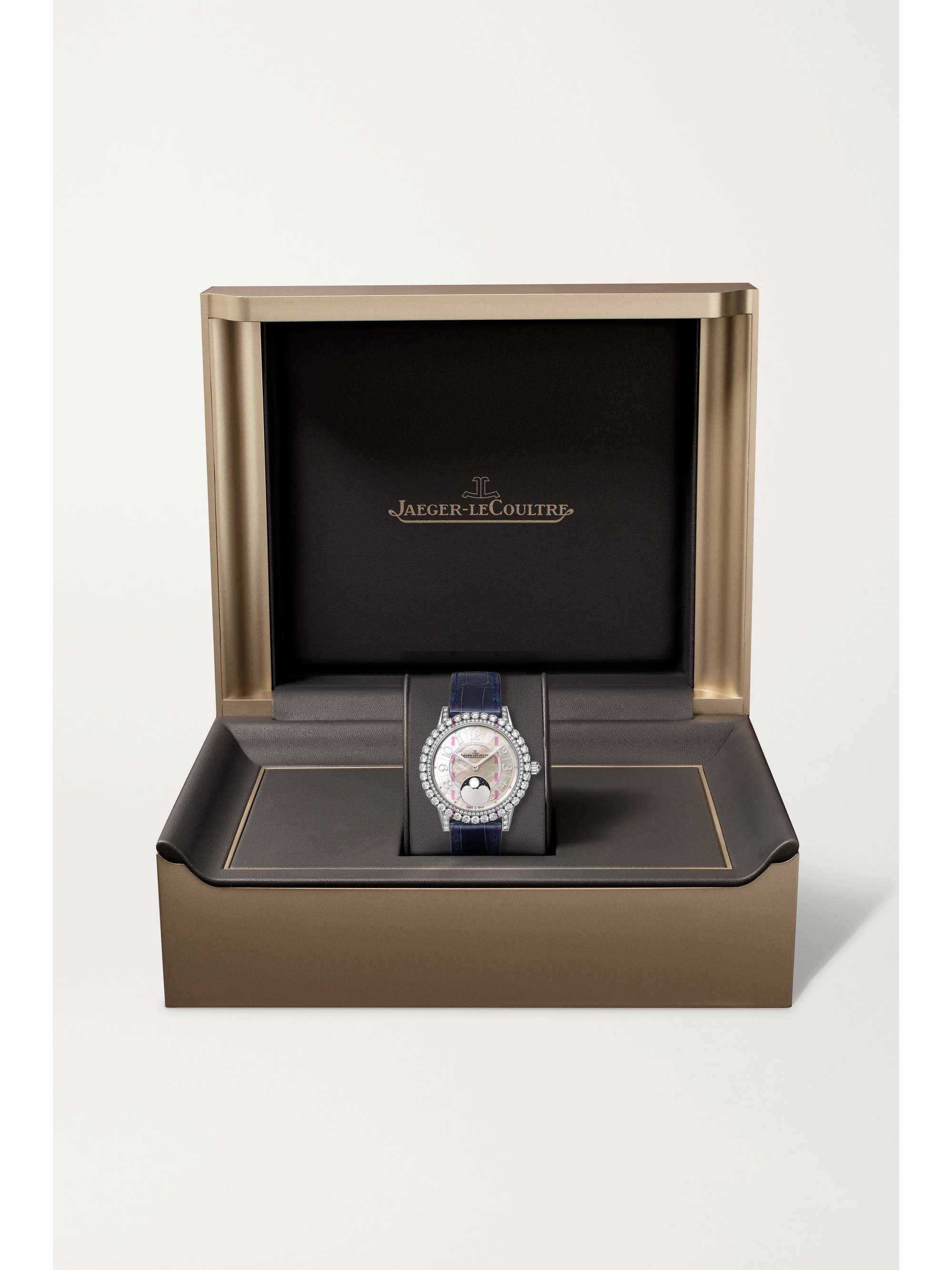 JAEGER LECOULTRE Dazzling Rendez-Vous Moon Automatic 36 mm Uhr aus Weißgold mit Diamanten und Alligatorlederarmband