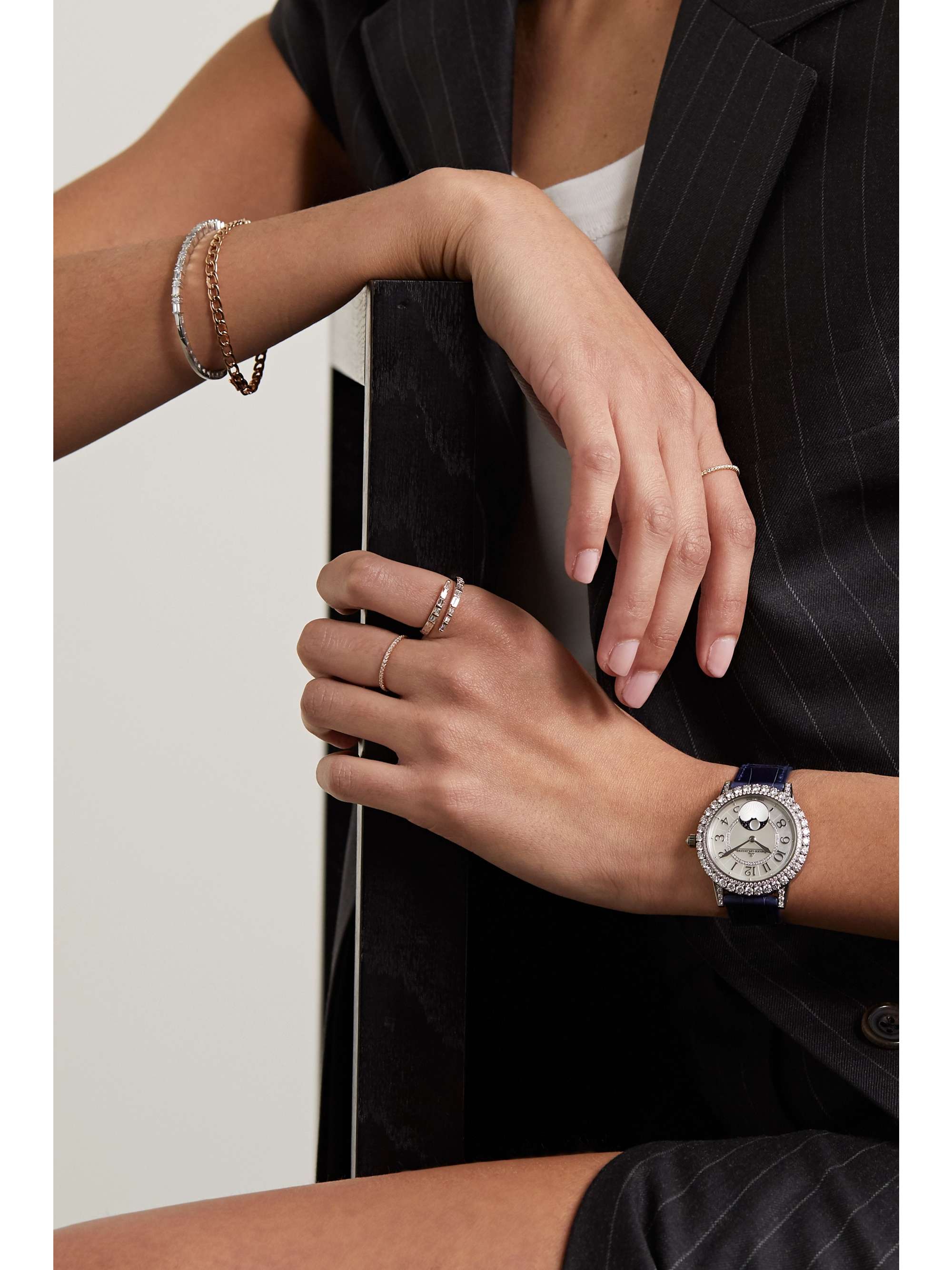 JAEGER LECOULTRE Dazzling Rendez-Vous Moon Automatic 36 mm Uhr aus Weißgold mit Diamanten und Alligatorlederarmband