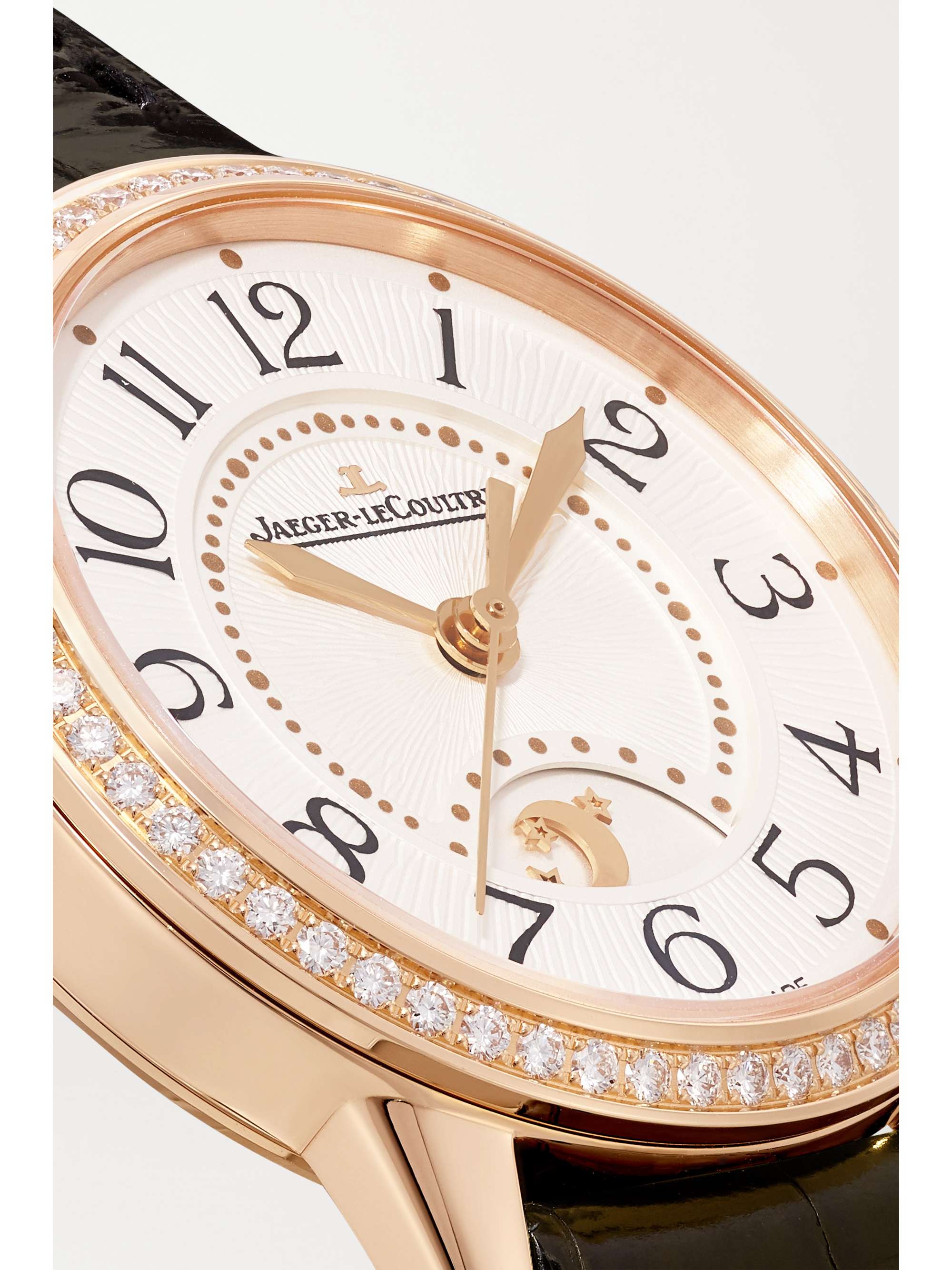 JAEGER LECOULTRE Rendez-Vous Night & Day Automatic Moon-Phase 29 毫米玫瑰金钻石小号腕表（短吻鳄鱼皮表带）