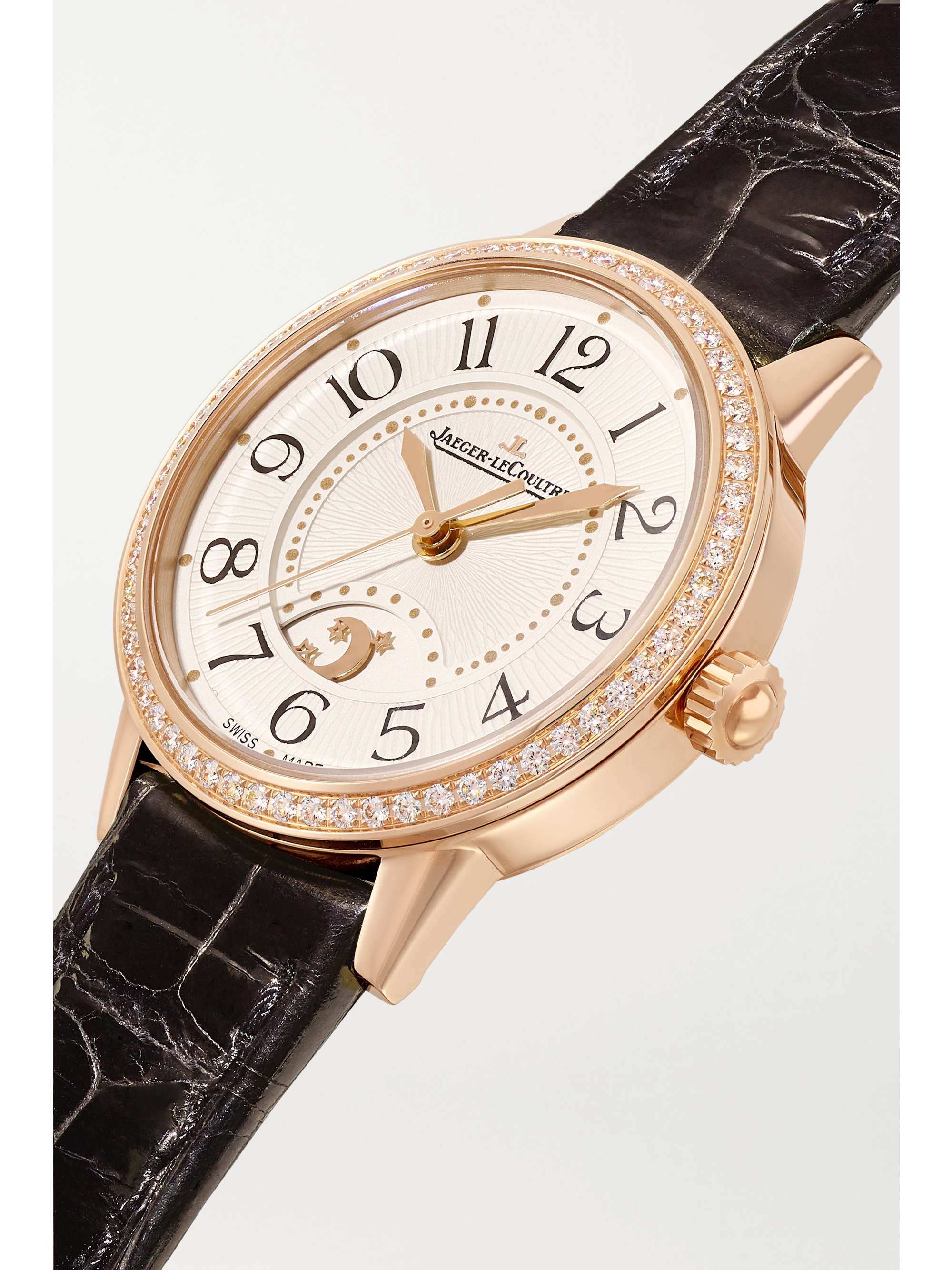 JAEGER LECOULTRE Rendez-Vous Night & Day Automatic Moon-Phase 29 毫米玫瑰金钻石小号腕表（短吻鳄鱼皮表带）