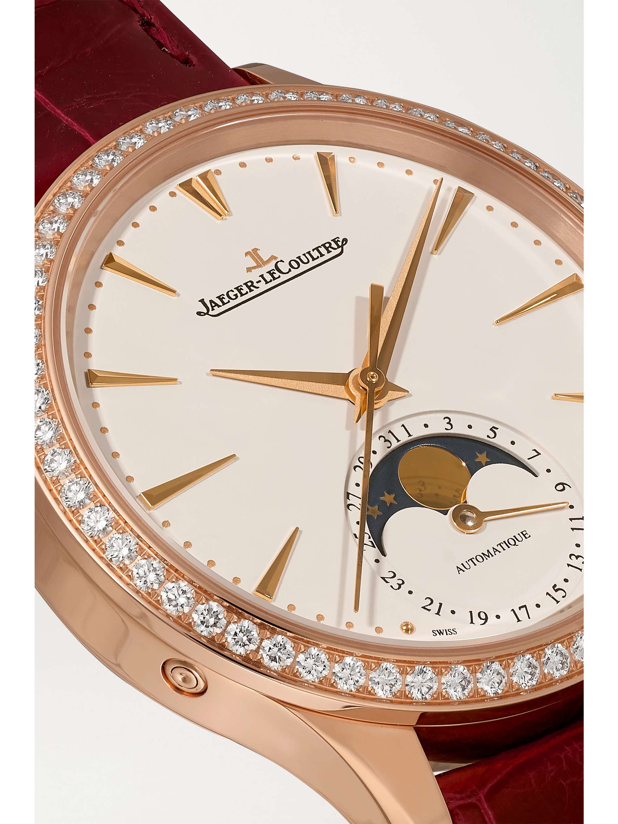 JAEGER LECOULTRE Master Ultra Thin Automatic Moon-Phase 34mm rose gold, alligator and diamond watch