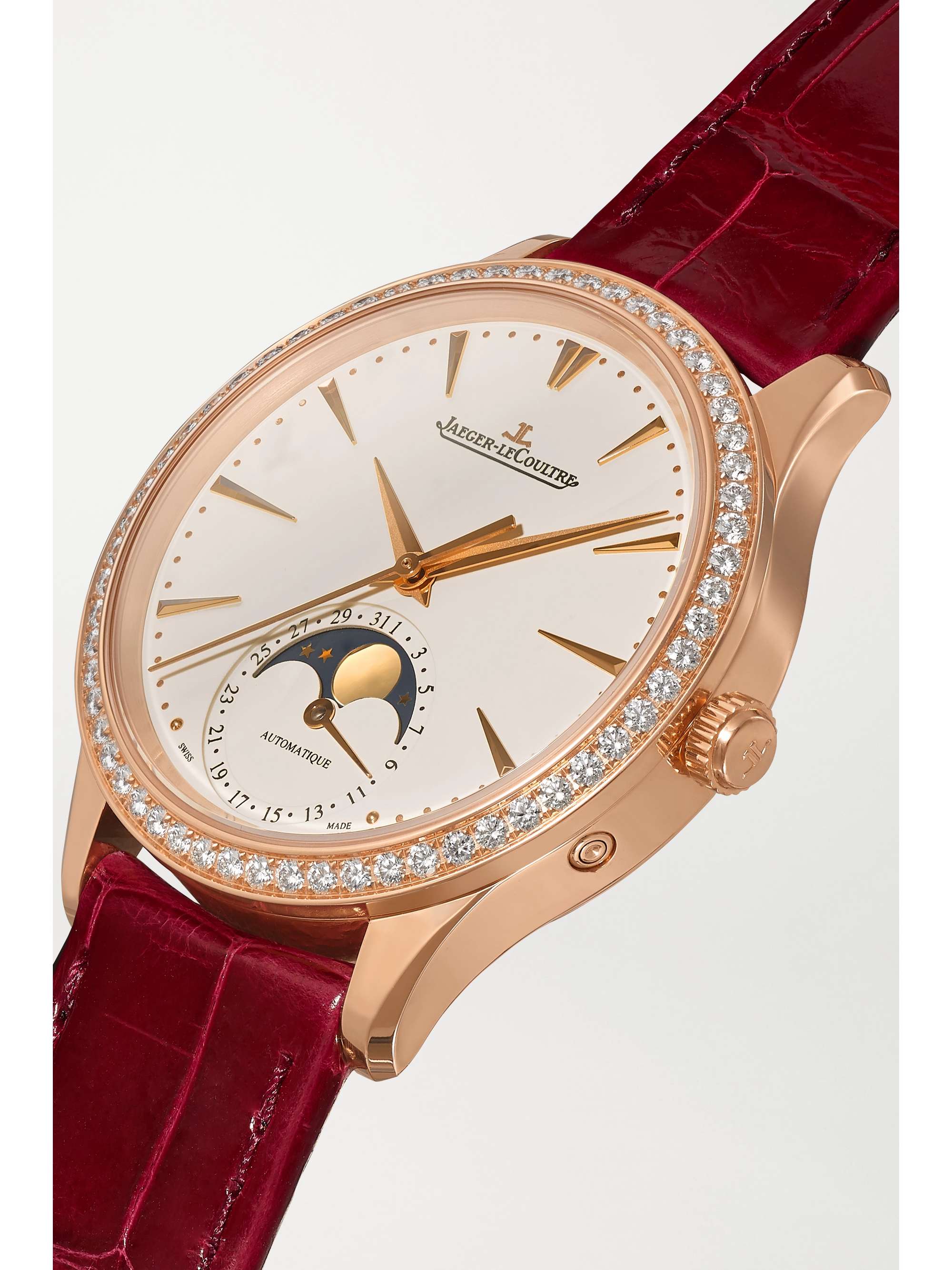 JAEGER LECOULTRE Master Ultra Thin Automatic Moon-Phase 34mm rose gold, alligator and diamond watch