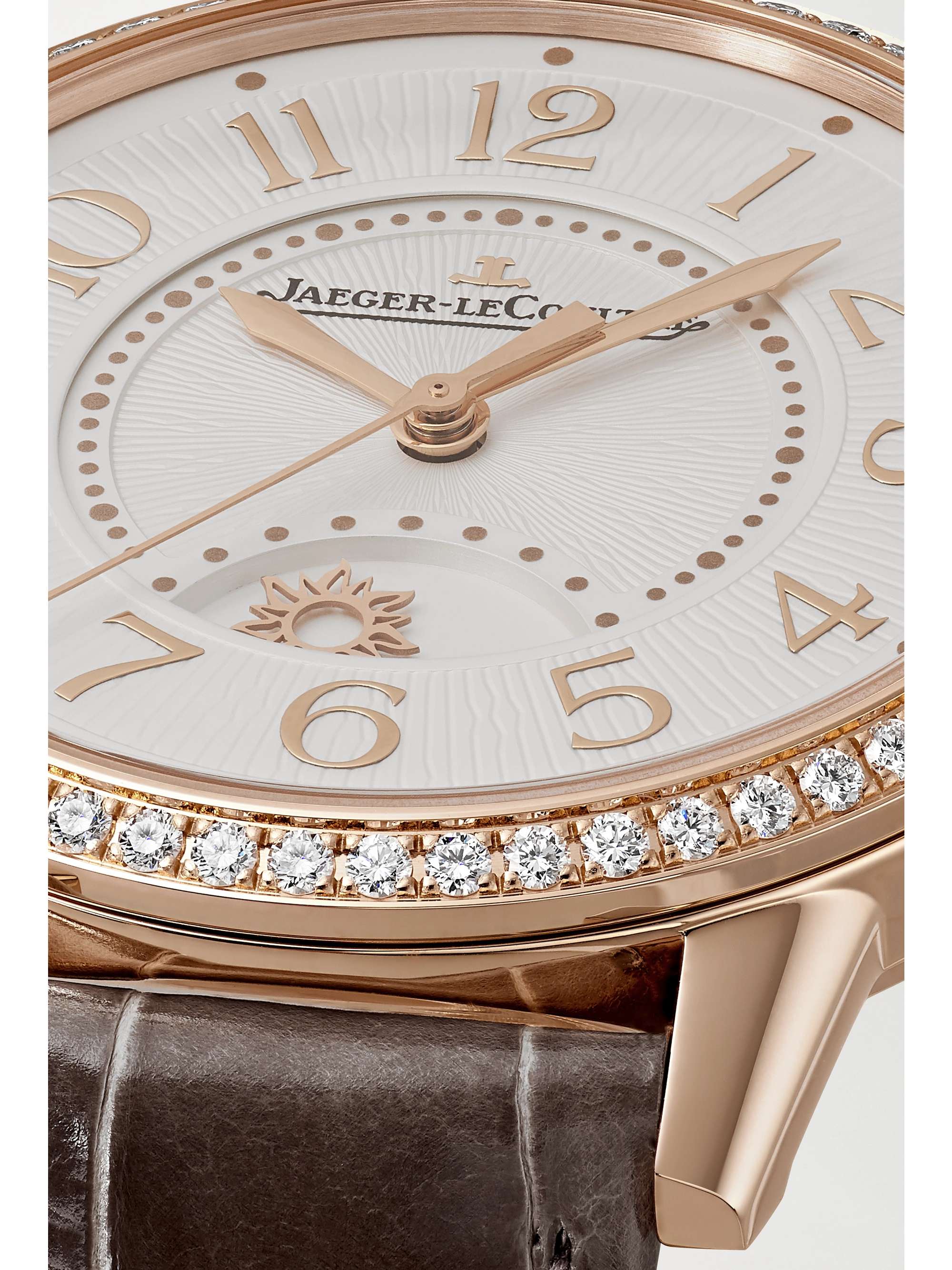 JAEGER LECOULTRE Rendez-Vous Night & Day automatic 34mm medium pink gold, alligator and diamond watch