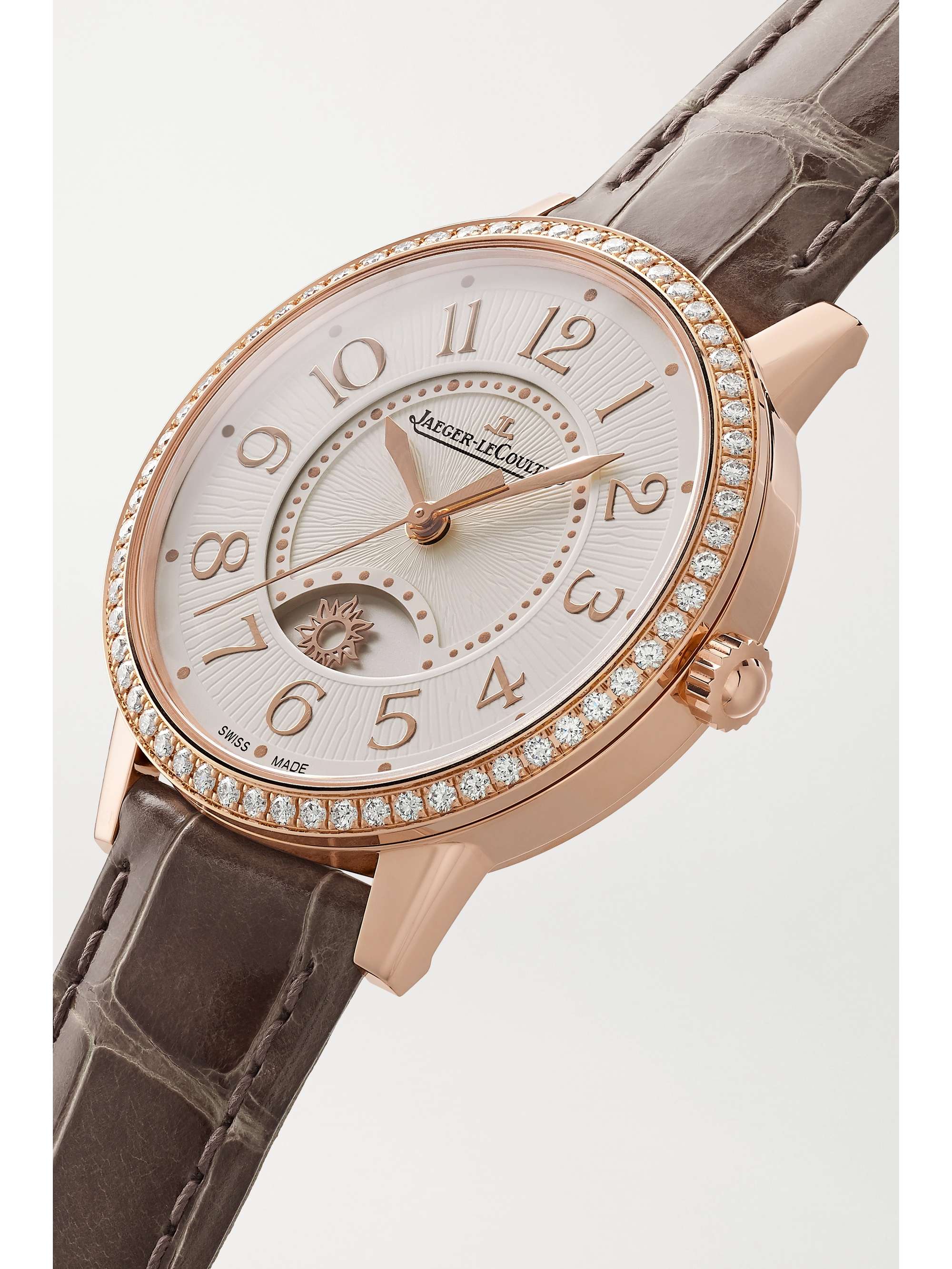 JAEGER LECOULTRE Rendez-Vous Night & Day automatic 34mm medium pink gold, alligator and diamond watch