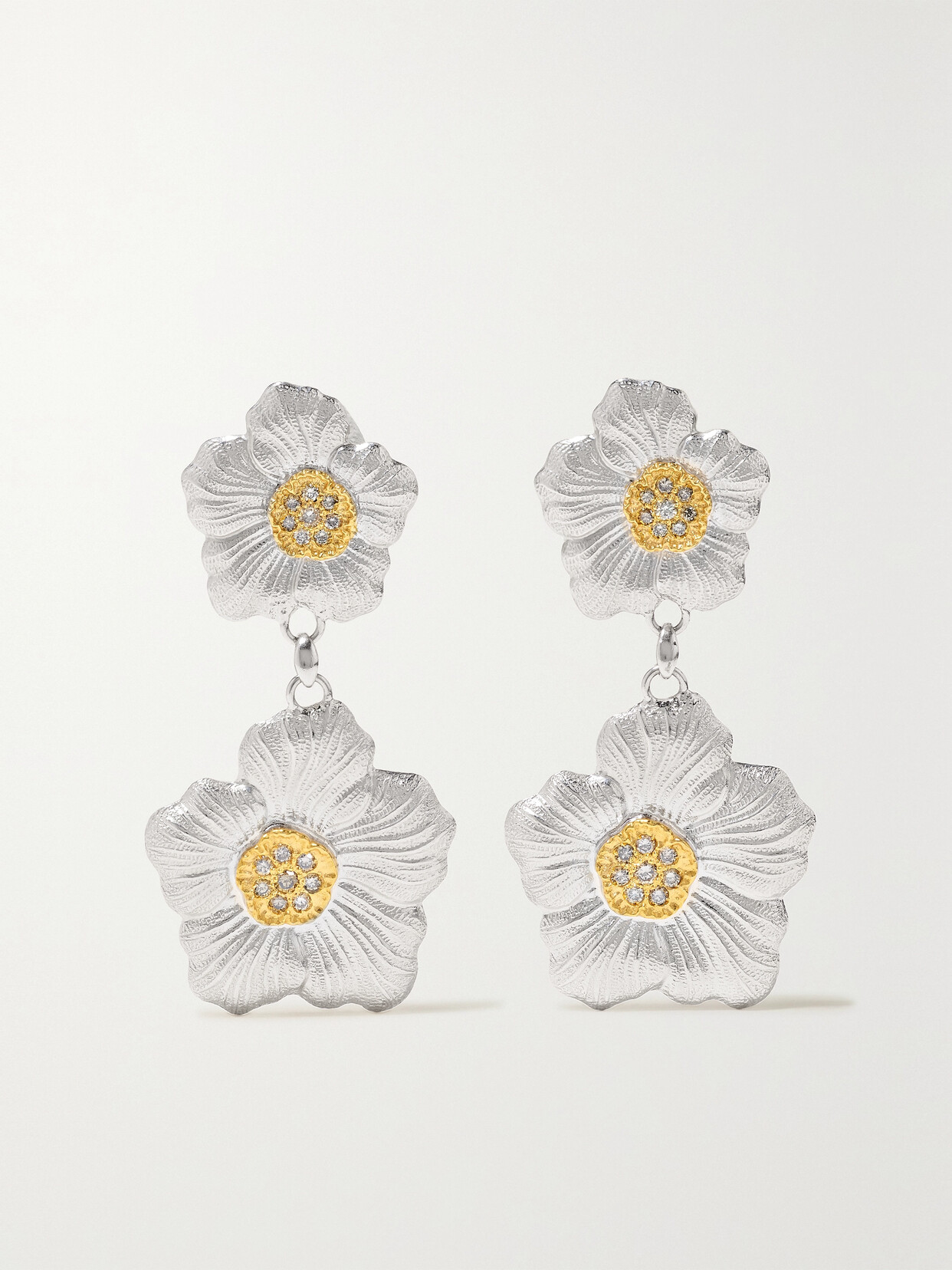 Buccellati Gardenia Silver And Gold Vermeil Diamond Earrings