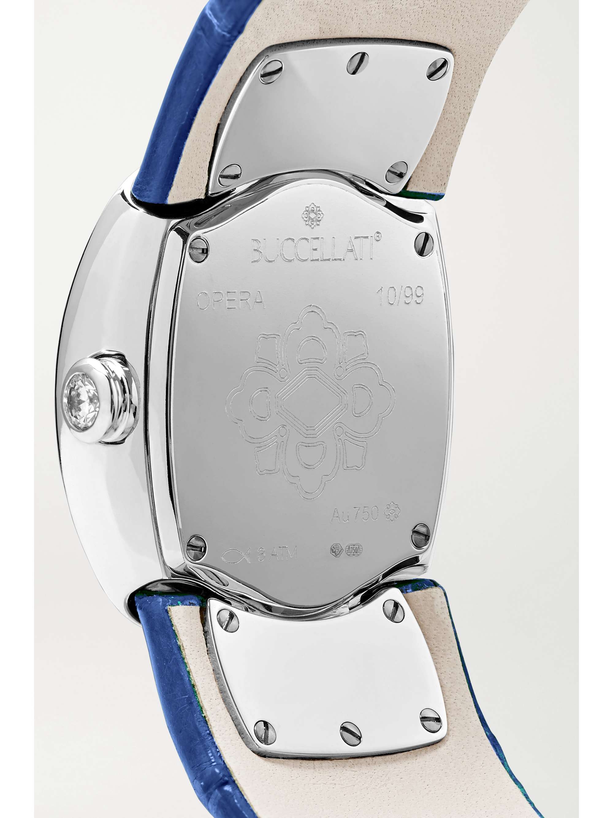 BUCCELLATI Montre en or blanc 18 carats (750/1000) à bracelet en alligator Opera 28 mm