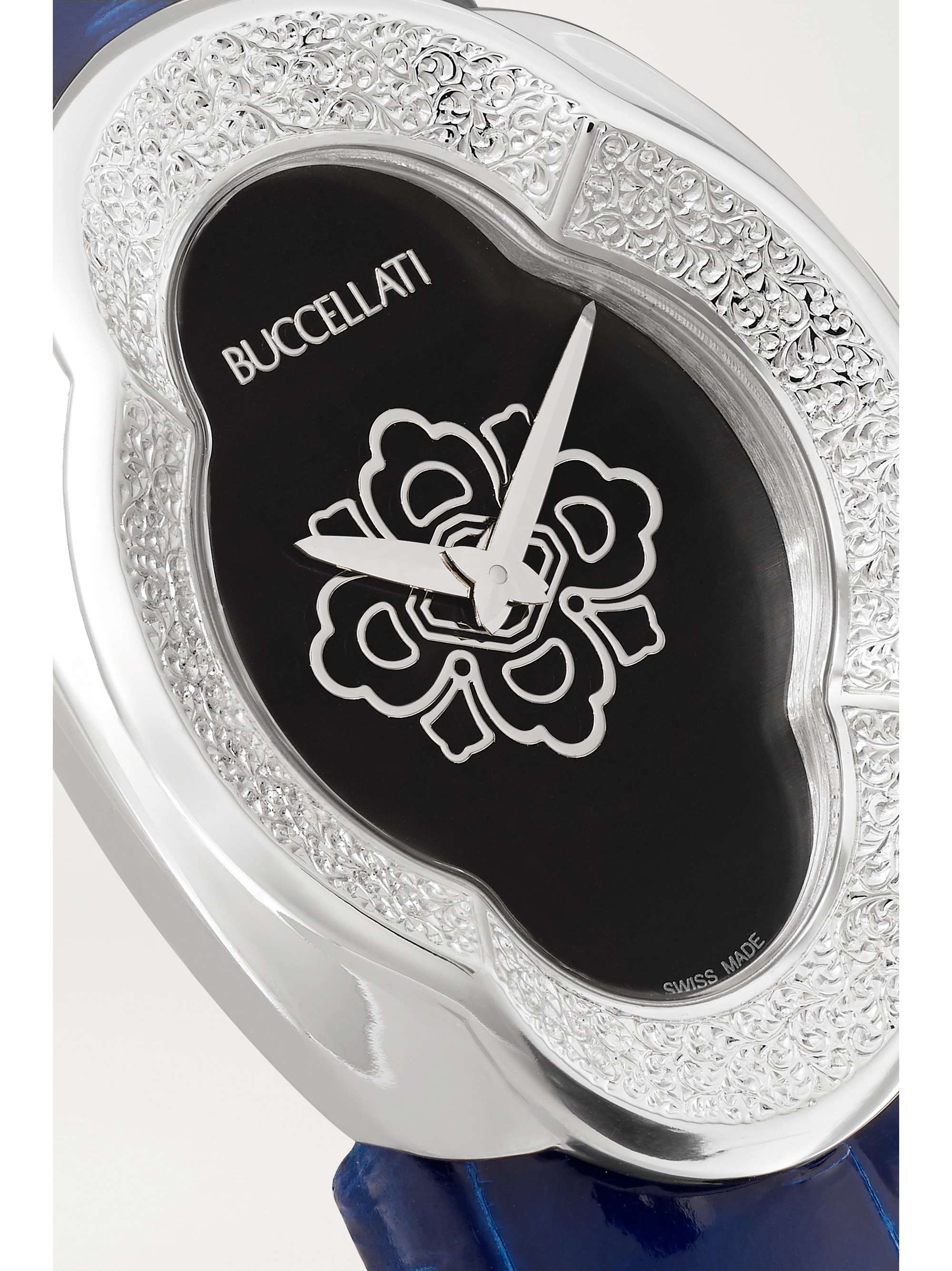 BUCCELLATI Montre en or blanc 18 carats (750/1000) à bracelet en alligator Opera 28 mm