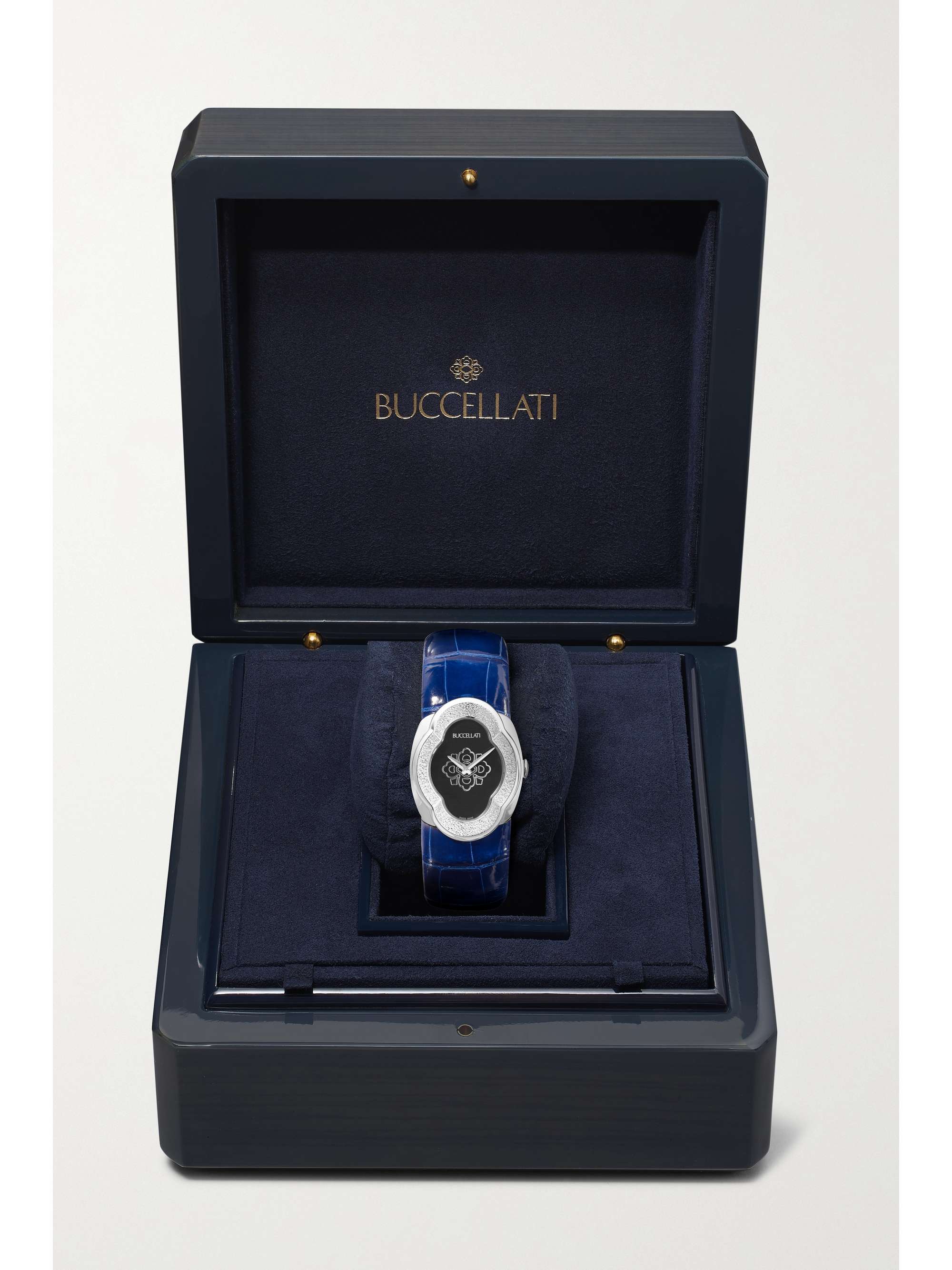 BUCCELLATI Montre en or blanc 18 carats (750/1000) à bracelet en alligator Opera 28 mm