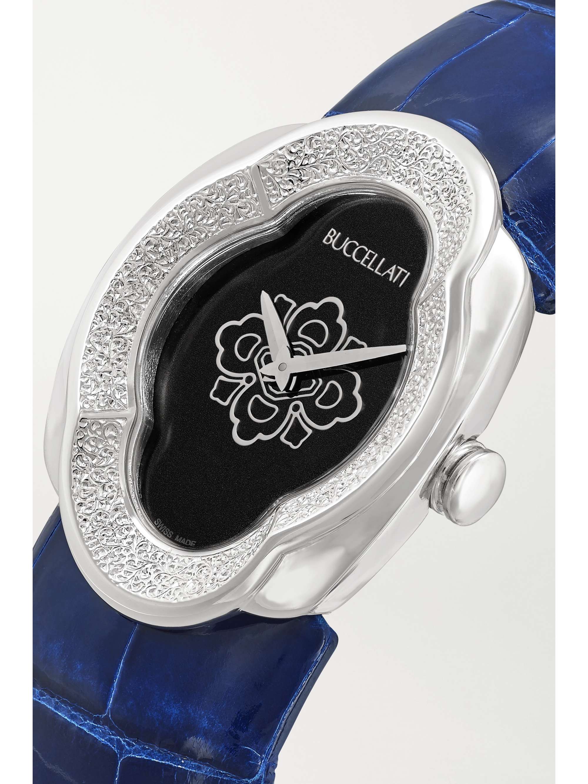 BUCCELLATI Montre en or blanc 18 carats (750/1000) à bracelet en alligator Opera 28 mm