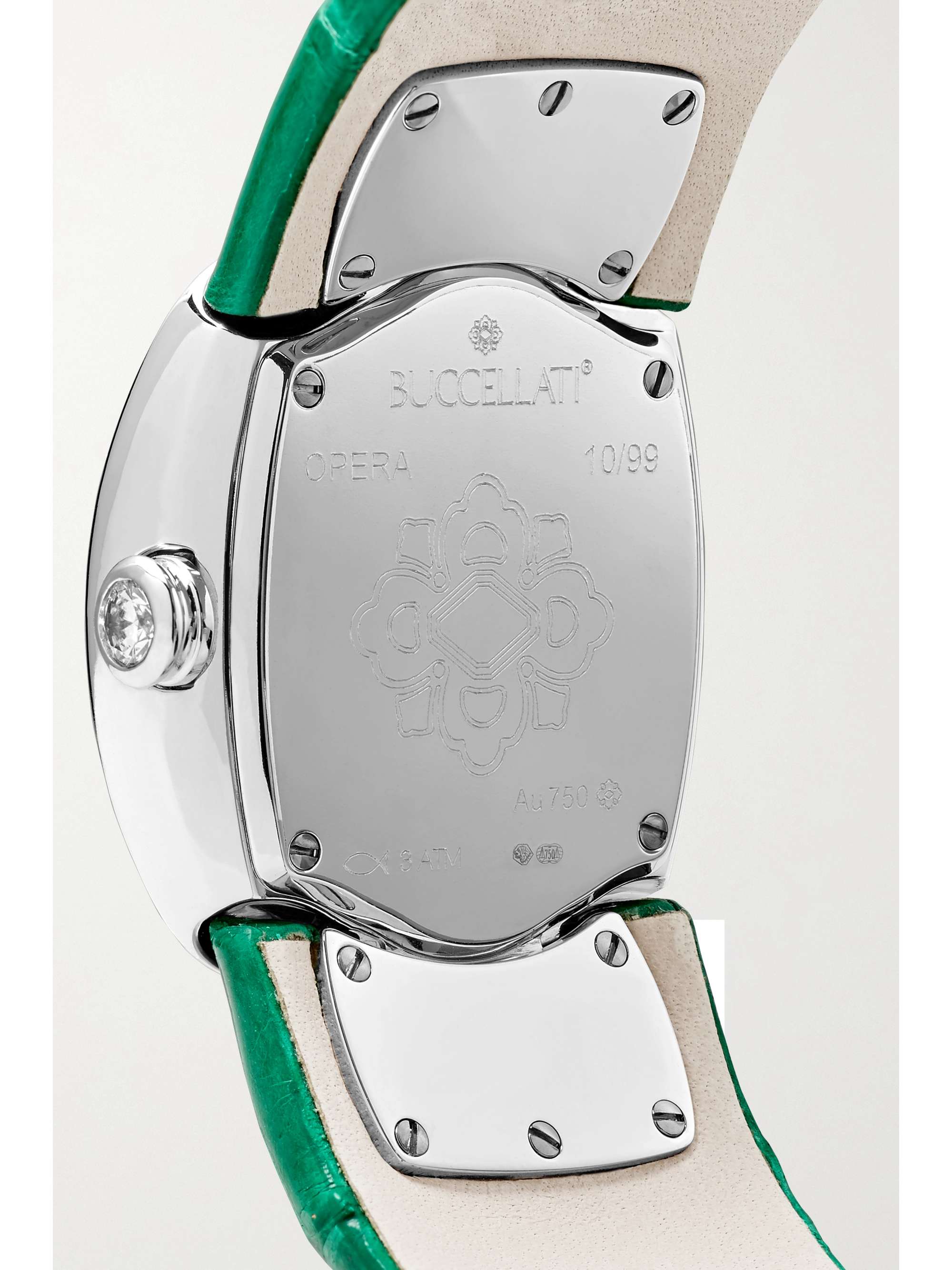 BUCCELLATI Opera 28mm 18-karat white gold, alligator and diamond watch