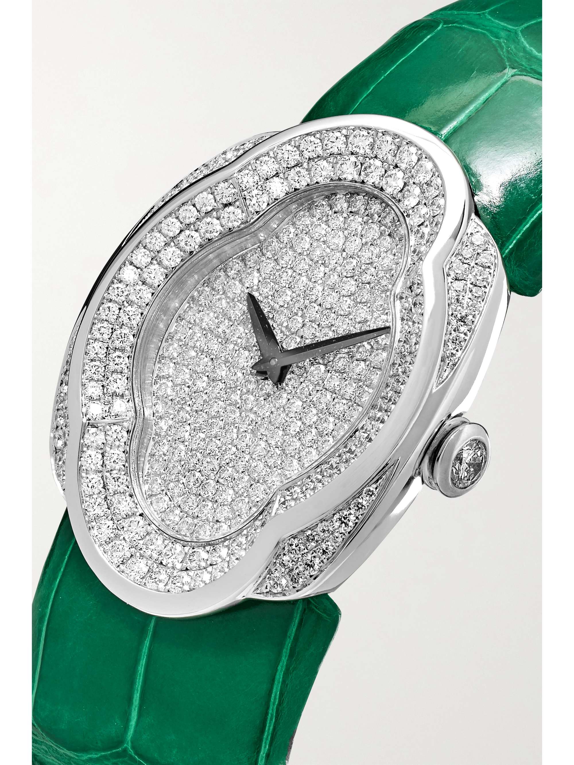BUCCELLATI Opera 28mm 18-karat white gold, alligator and diamond watch