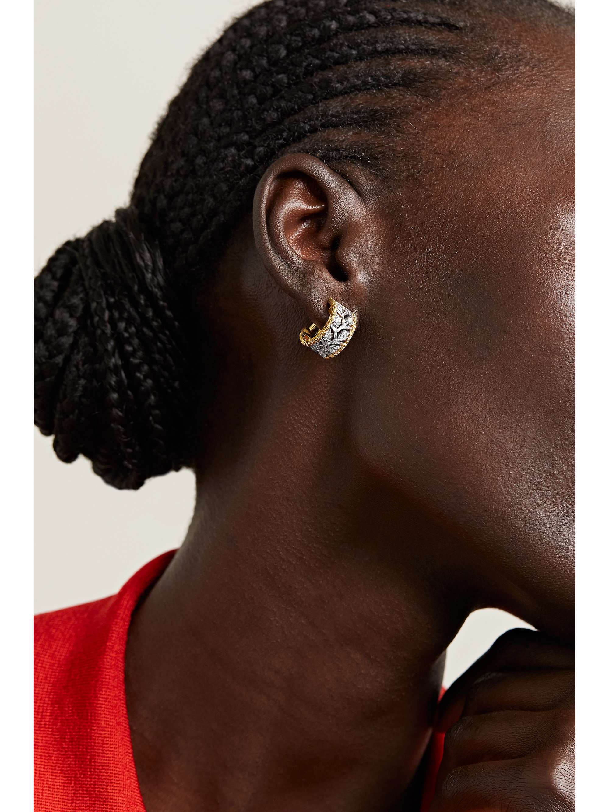 BUCCELLATI Ramage 18-karat white and yellow gold diamond hoop earrings