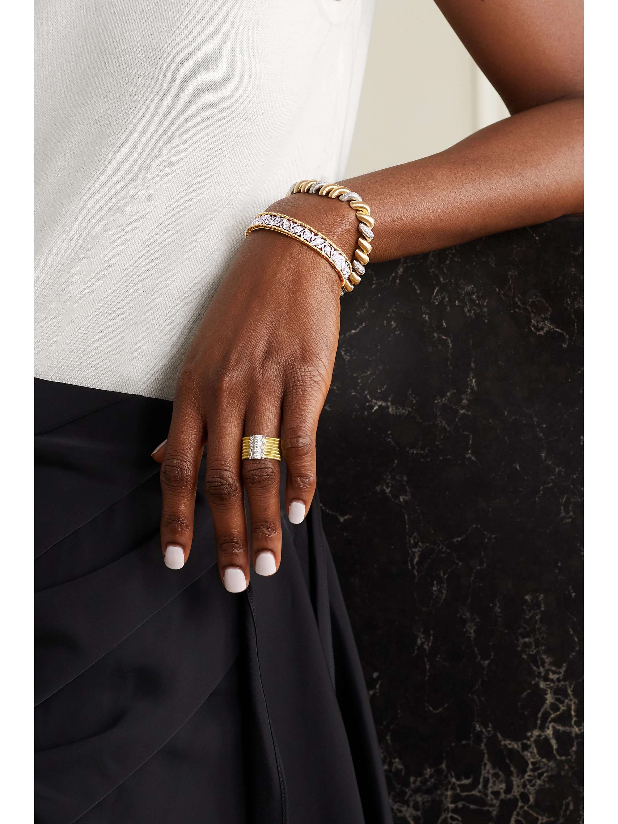 BUCCELLATI Ramage 18-karat white and yellow gold diamond bangle