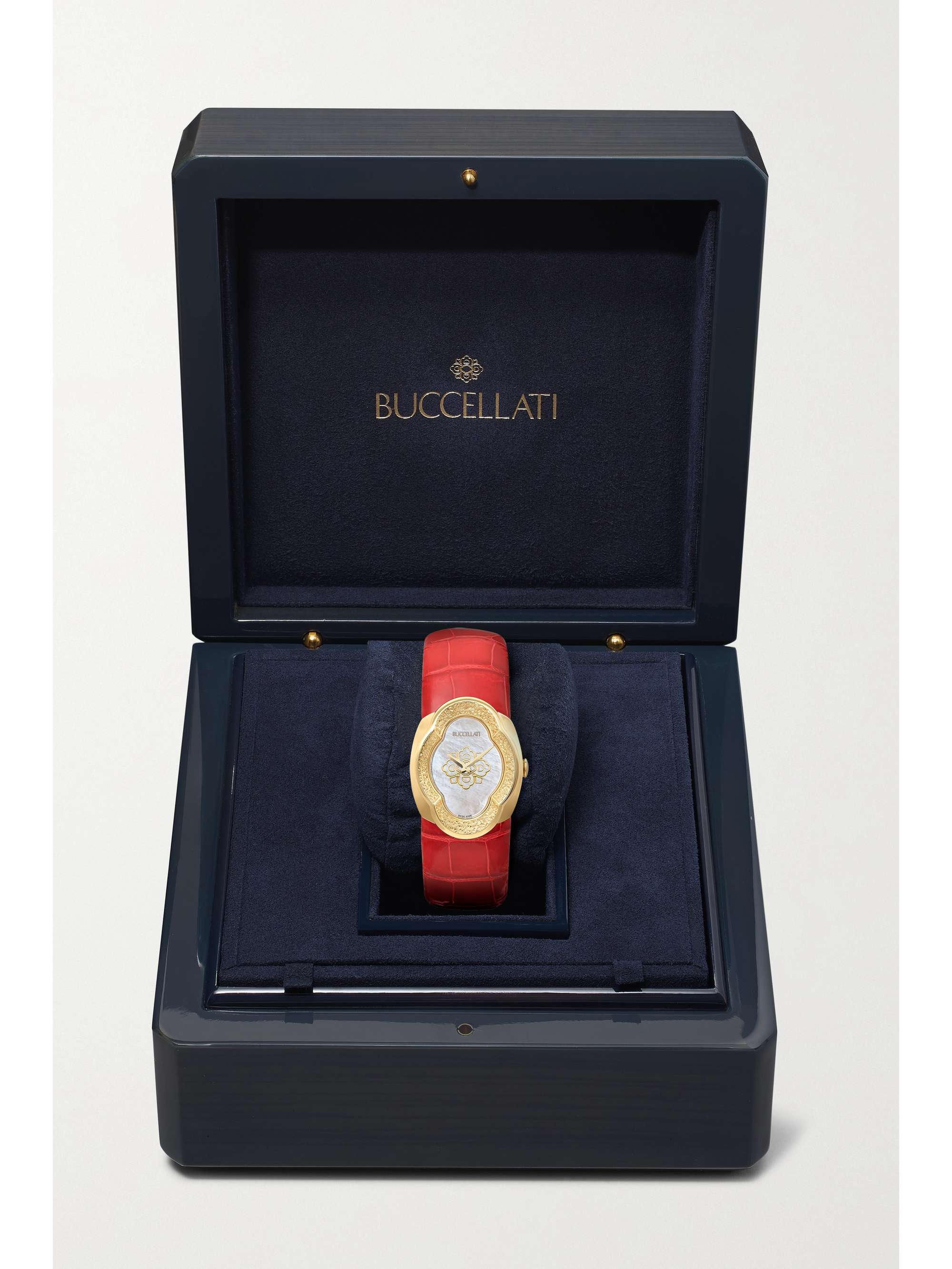 BUCCELLATI Opera 28mm 18-karat gold, alligator and mother-of-pearl watch