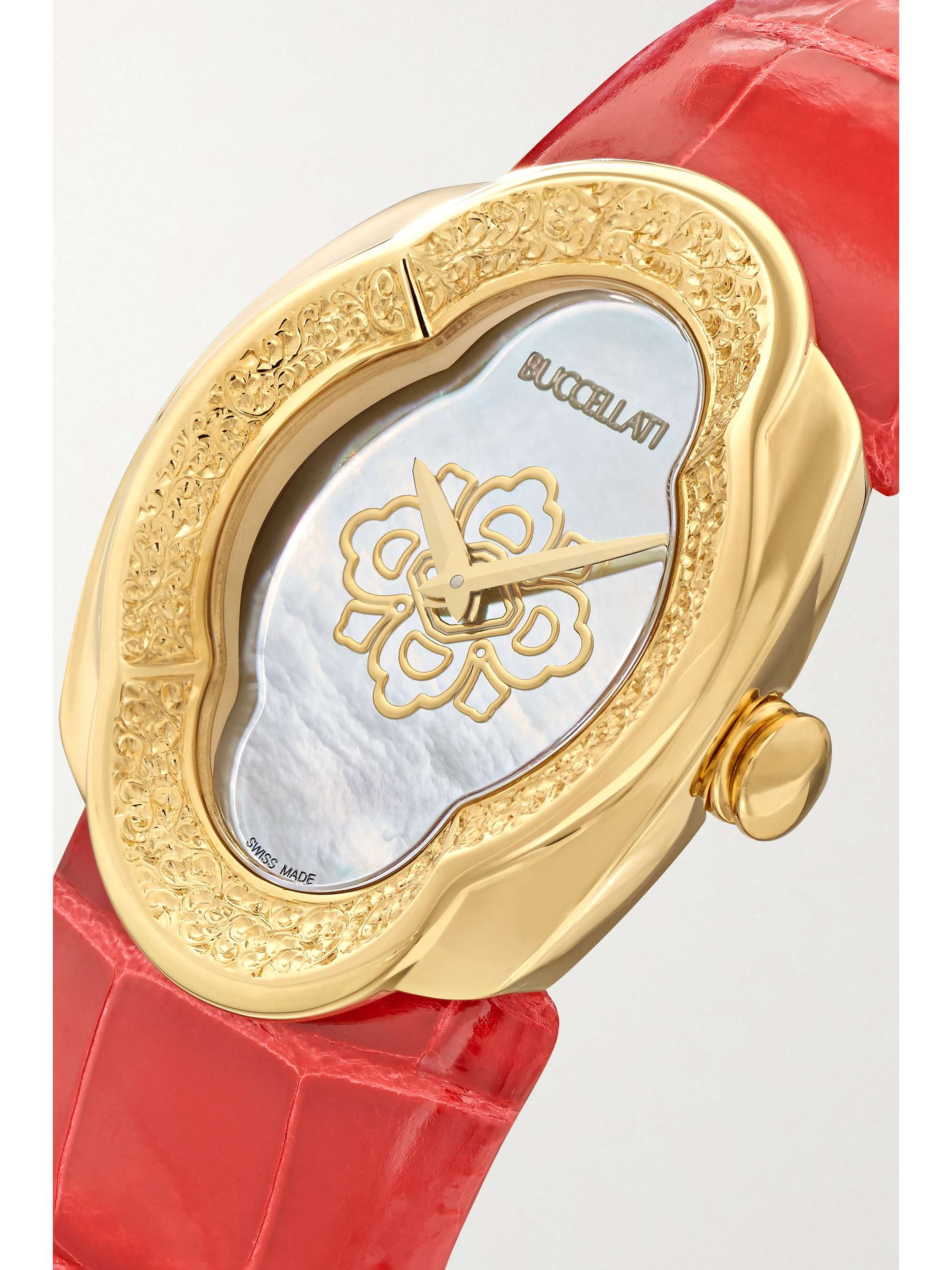 BUCCELLATI Opera 28mm 18-karat gold, alligator and mother-of-pearl watch