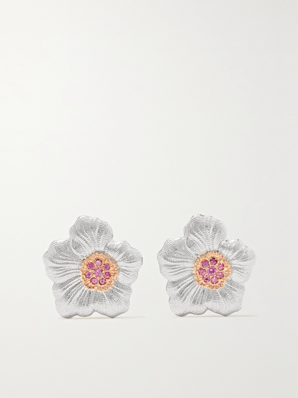 Buccellati Gardenia Sterling Silver And Pink Gold Vermeil Sapphire Earrings