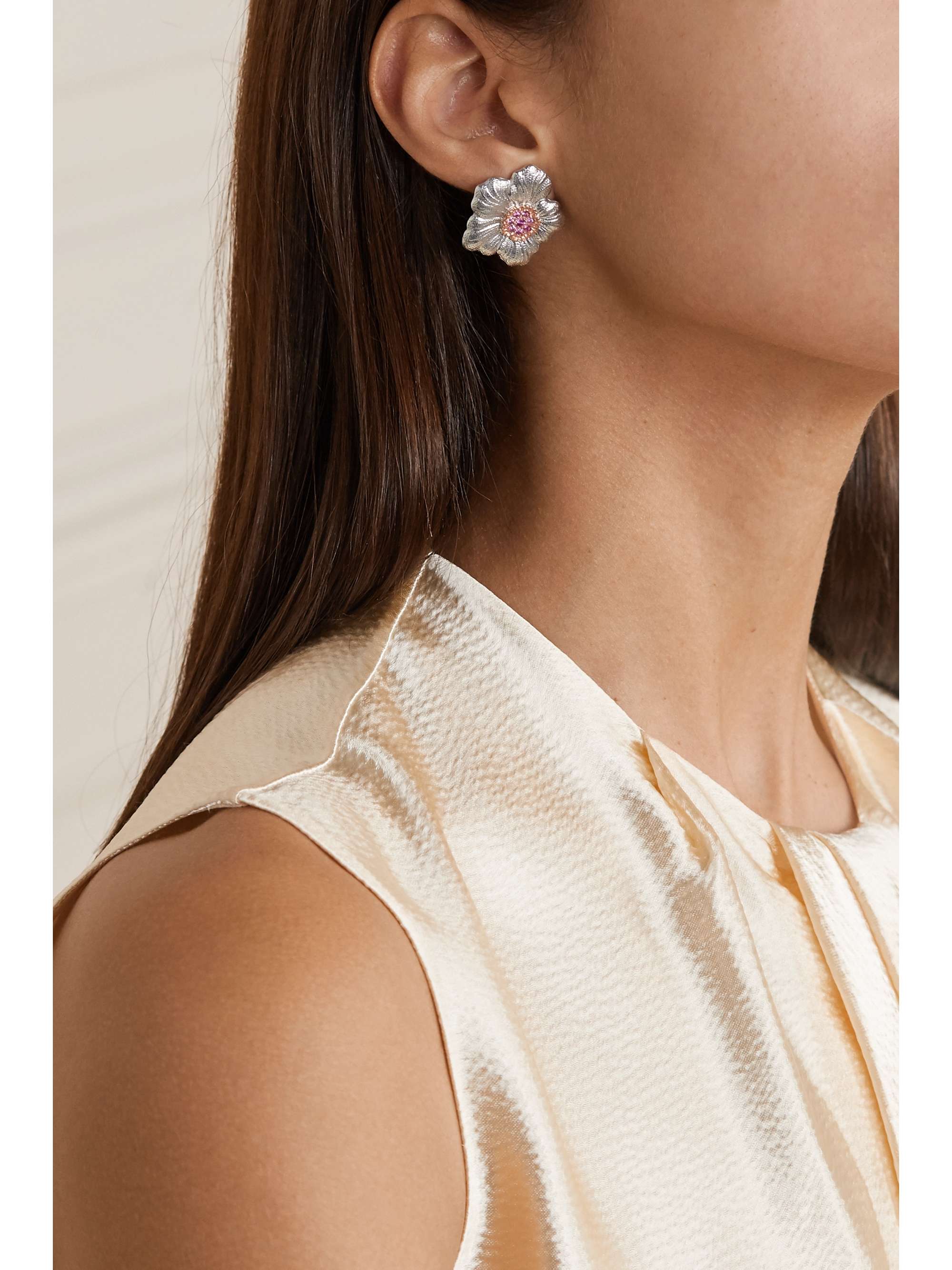 BUCCELLATI Gardenia sterling silver and pink gold vermeil sapphire earrings