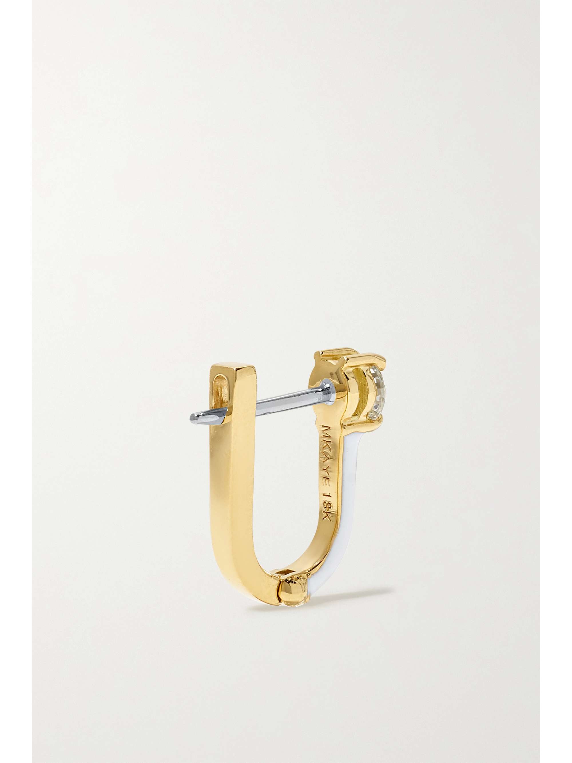 MELISSA KAYE Aria U Huggie 18-karat gold, enamel and diamond earrings