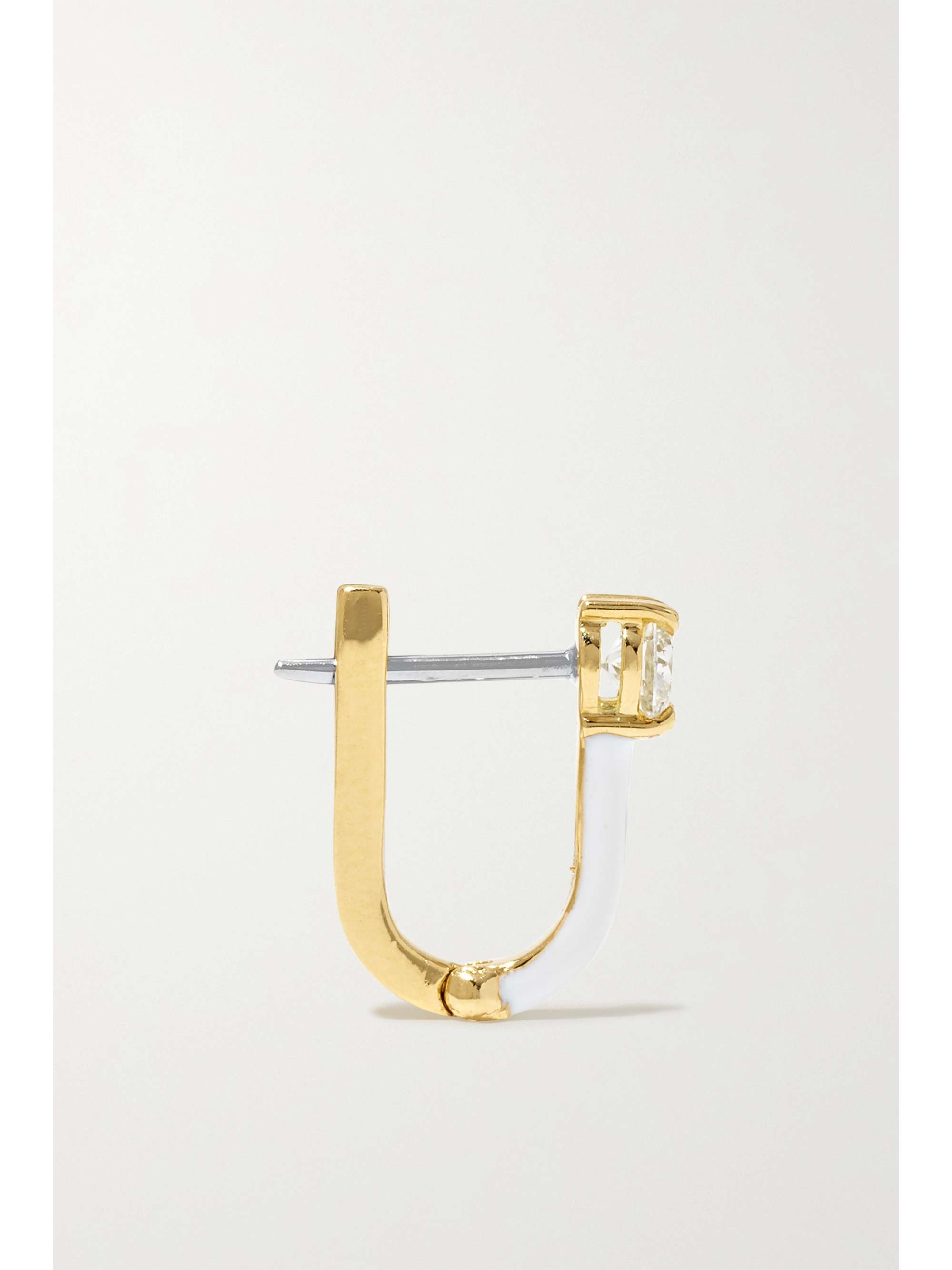 MELISSA KAYE Aria U Huggie 18-karat gold, enamel and diamond earrings