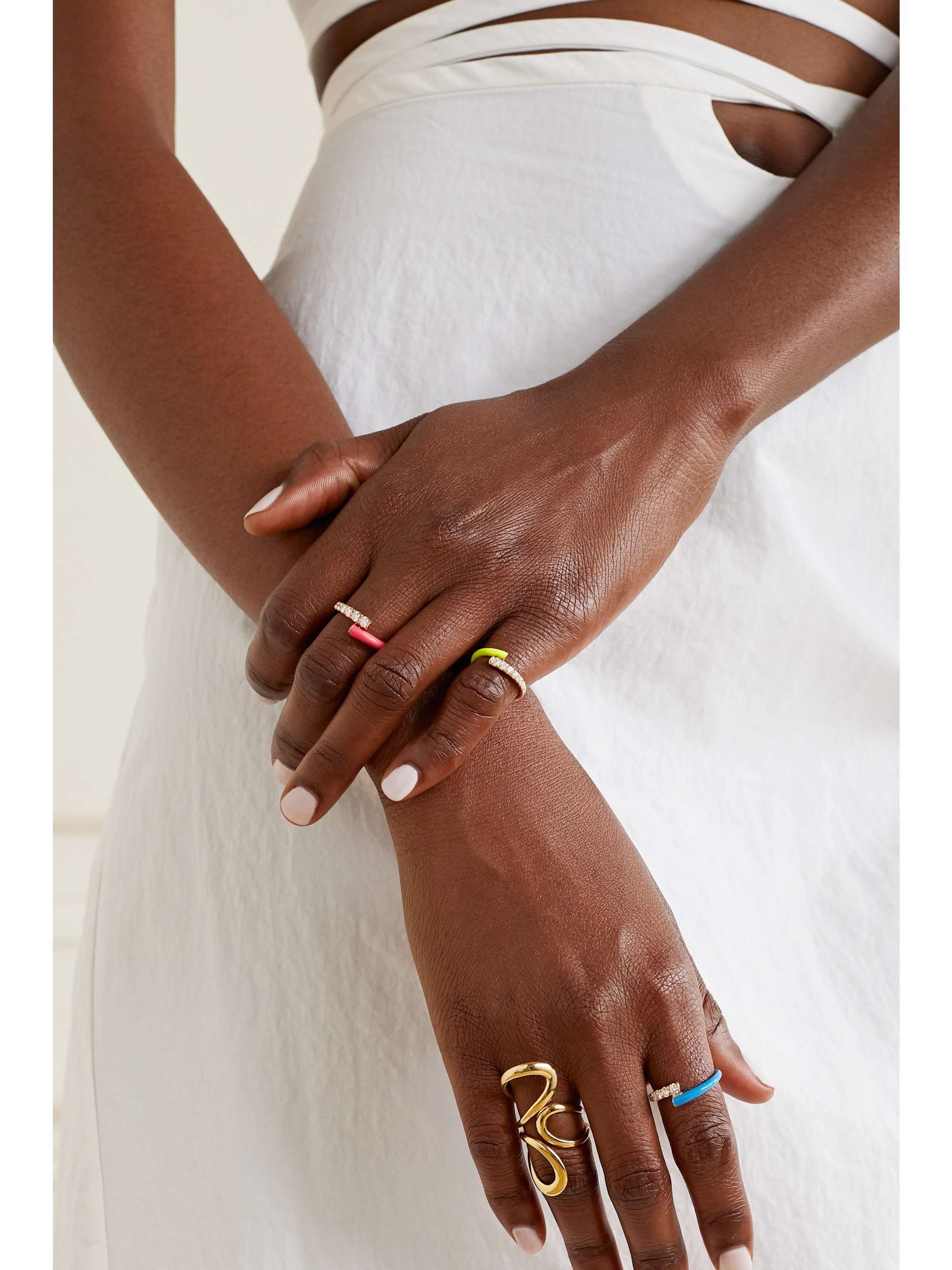 MELISSA KAYE Lola 18-karat gold, diamond and enamel ring