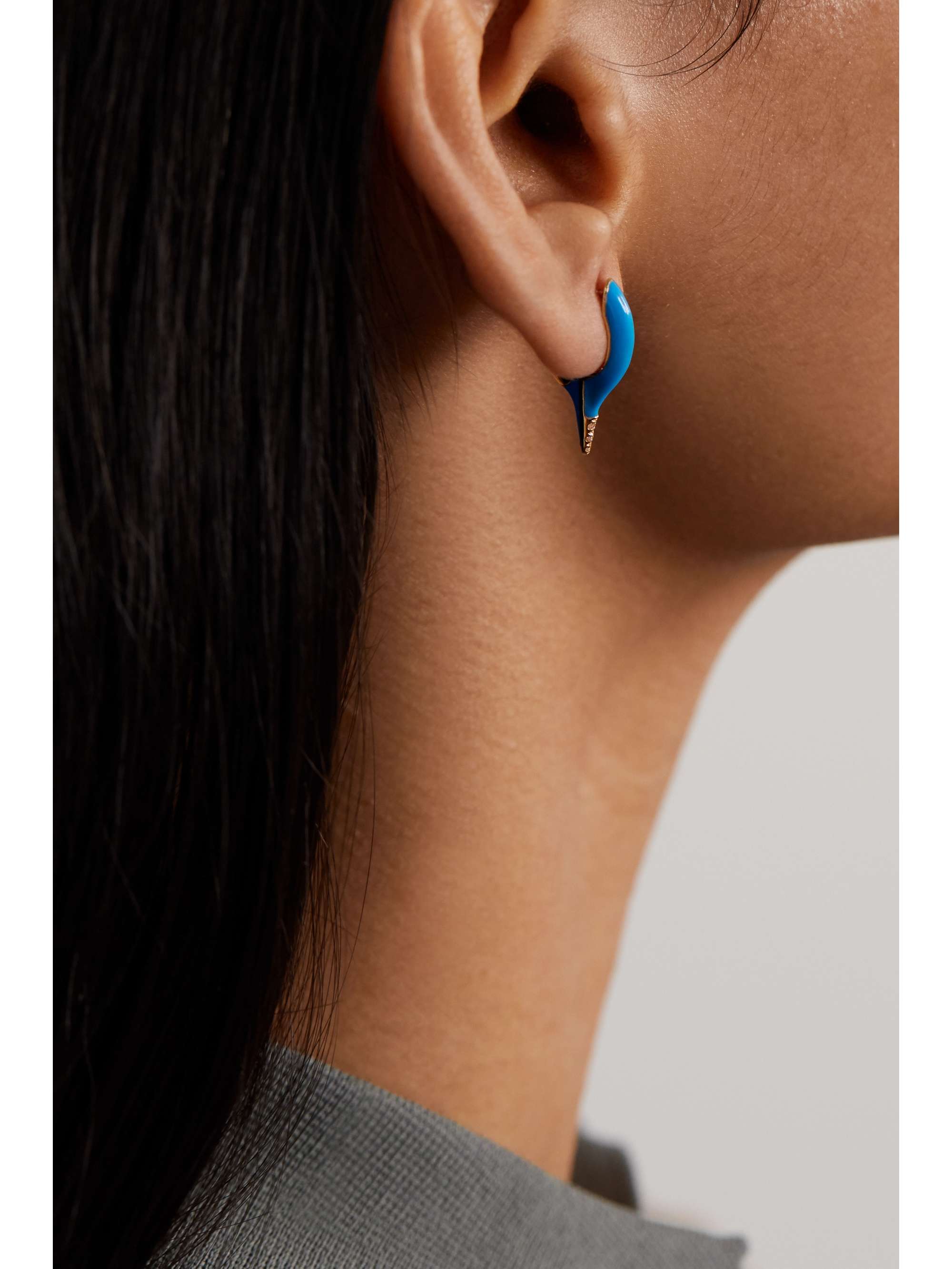 MELISSA KAYE Lola mini 18-karat gold, diamond and enamel earrings
