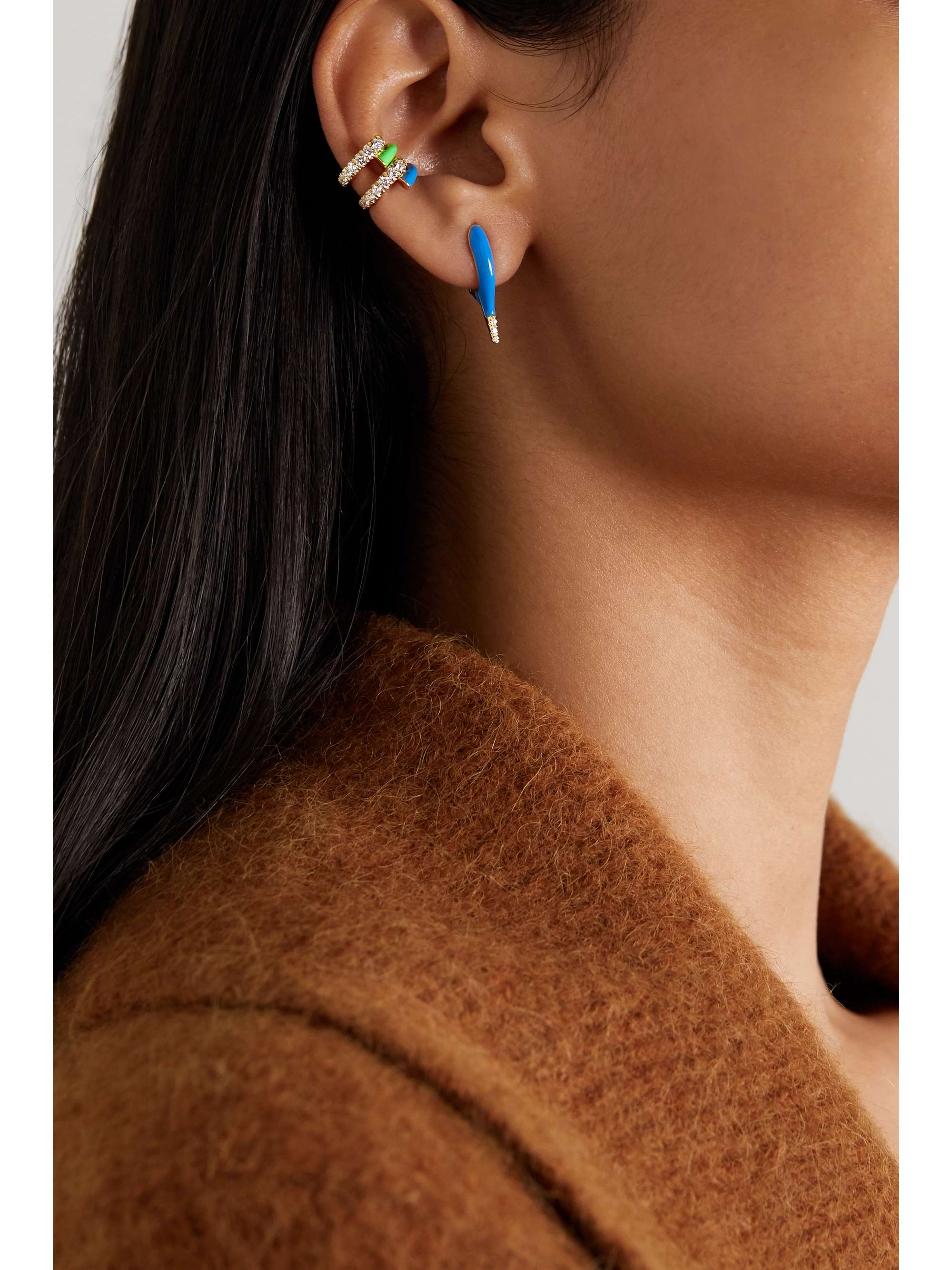 MELISSA KAYE Lola 18-karat gold, diamond and enamel ear cuff