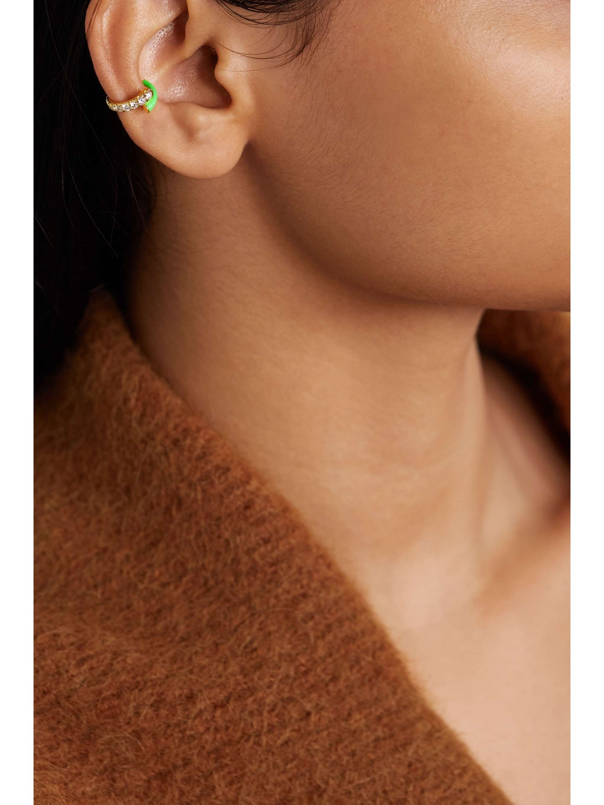 MELISSA KAYE Lola 18-karat gold, diamond and enamel ear cuff