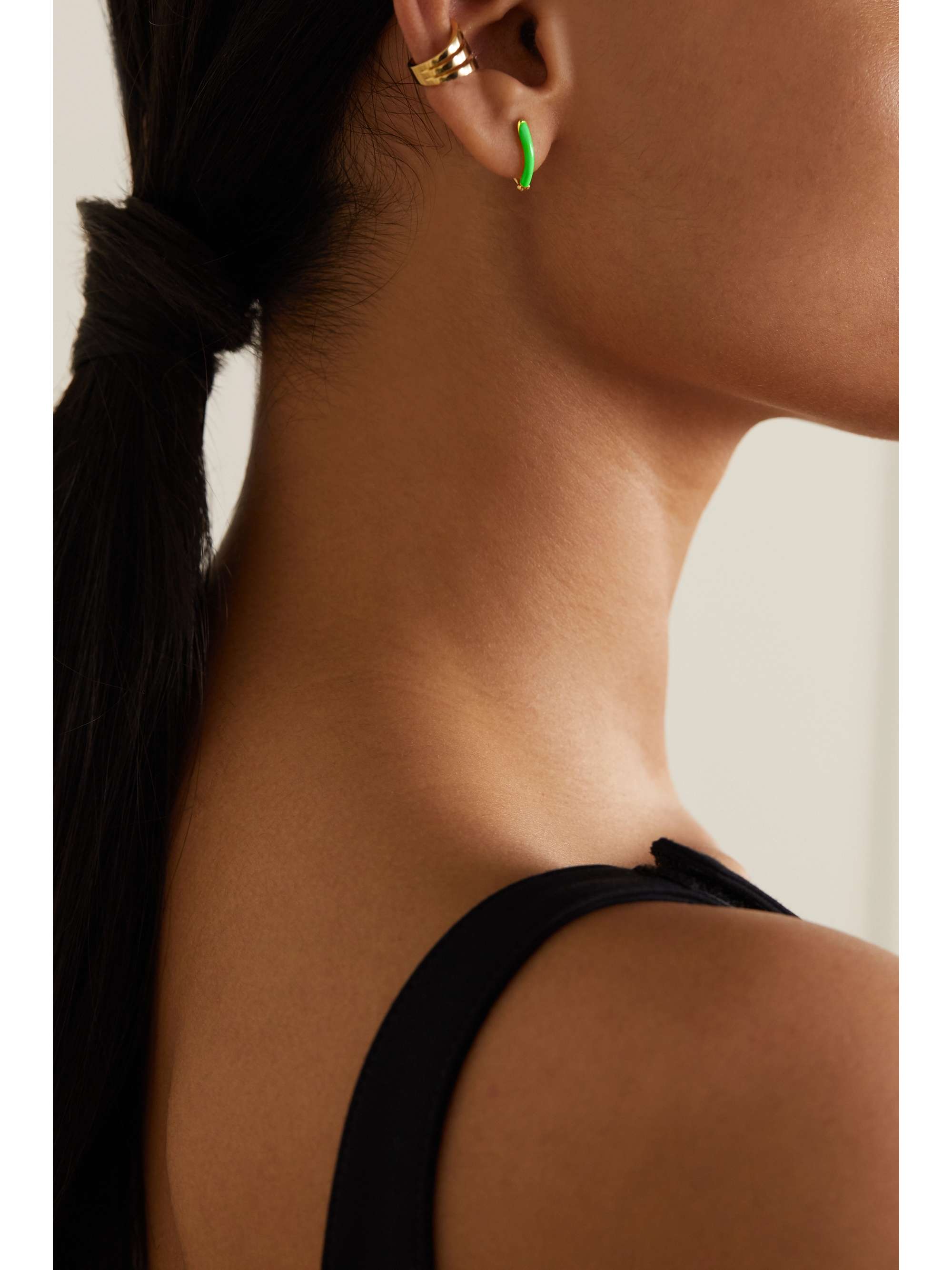 MELISSA KAYE Cristina small 18-karat gold and enamel earrings