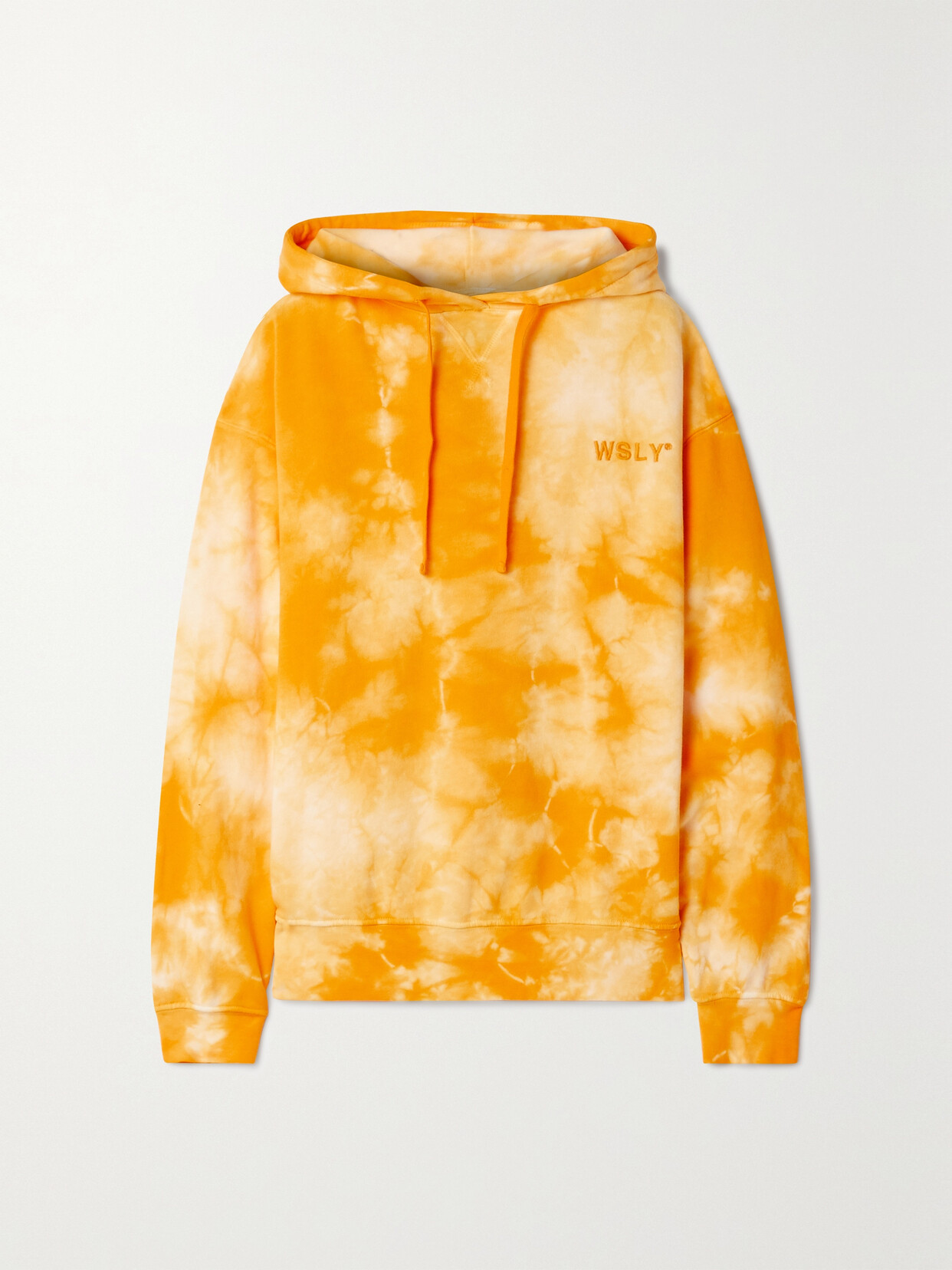 Wsly The Ecosoft Oversized Tie-dyed Organic Cotton-blend Fleece Hoodie In Saffron