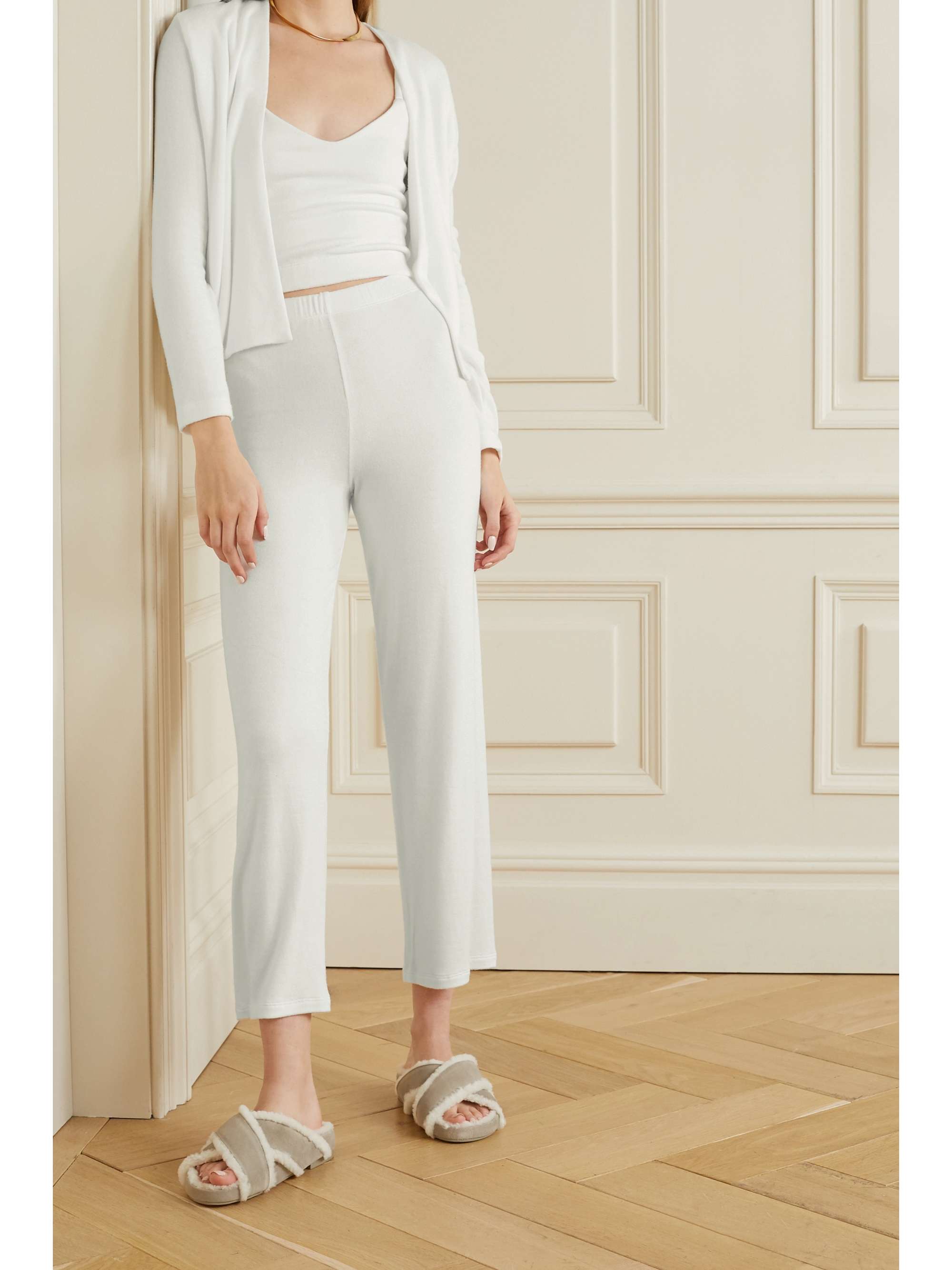 LESET Lori brushed stretch-jersey wide-leg pants
